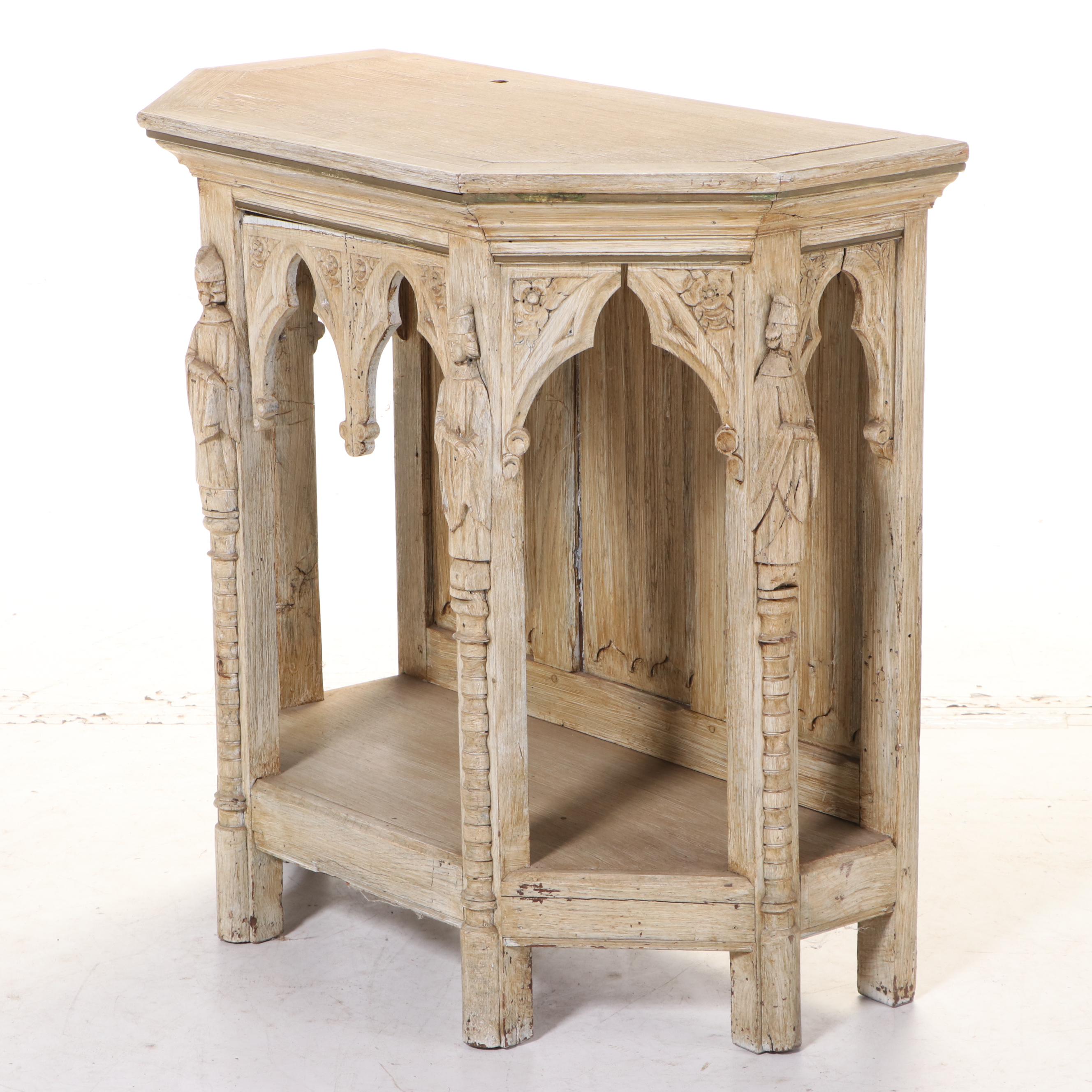 Gothic Revival Carved Limed Oak Hall Table, Late 19th Century