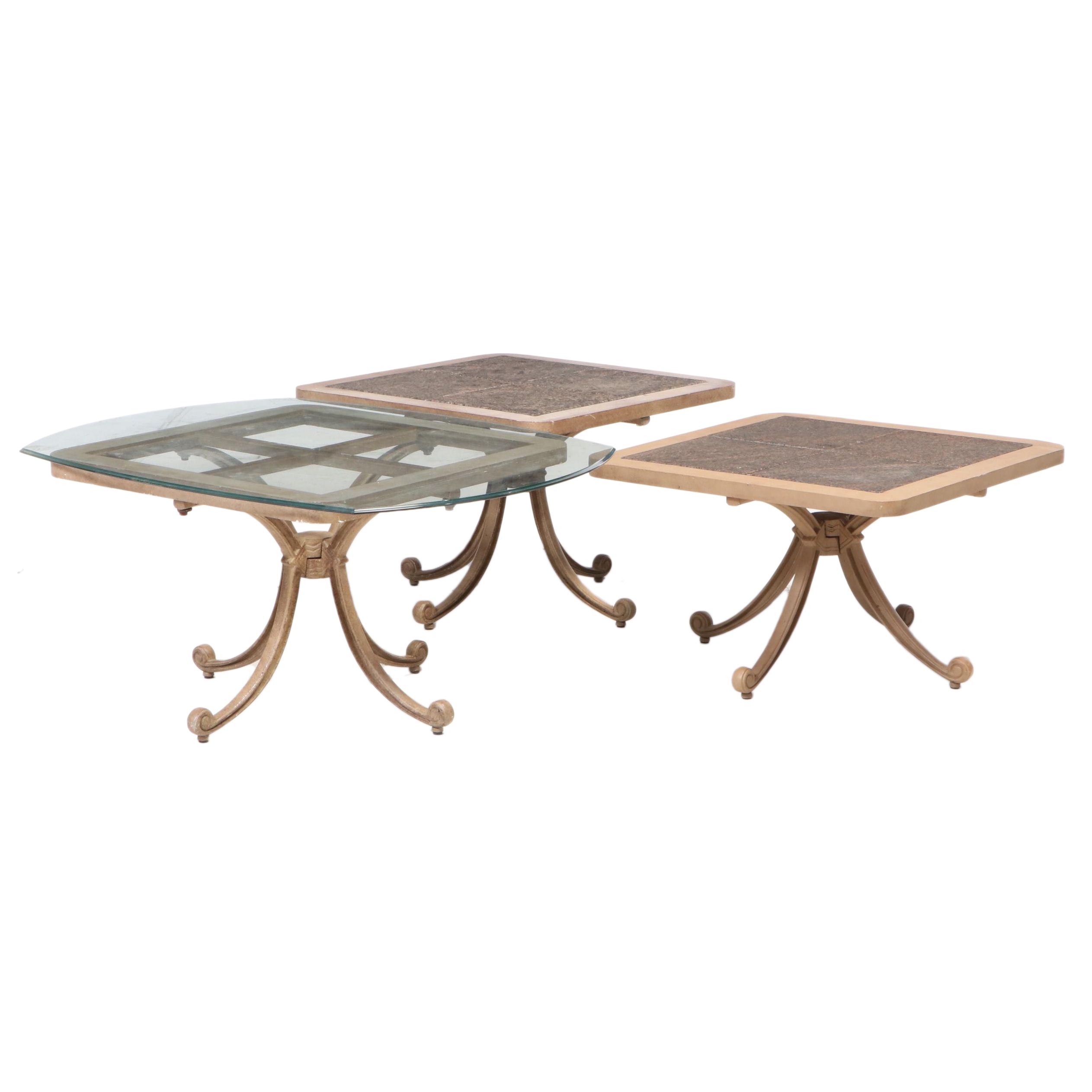 Three Patinated and Cast Aluminum Patio Side Tables