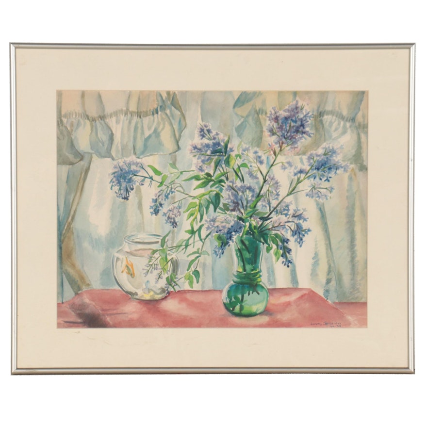 Dorothy Cervantes Floral Still Life Watercolor Painting, 1953