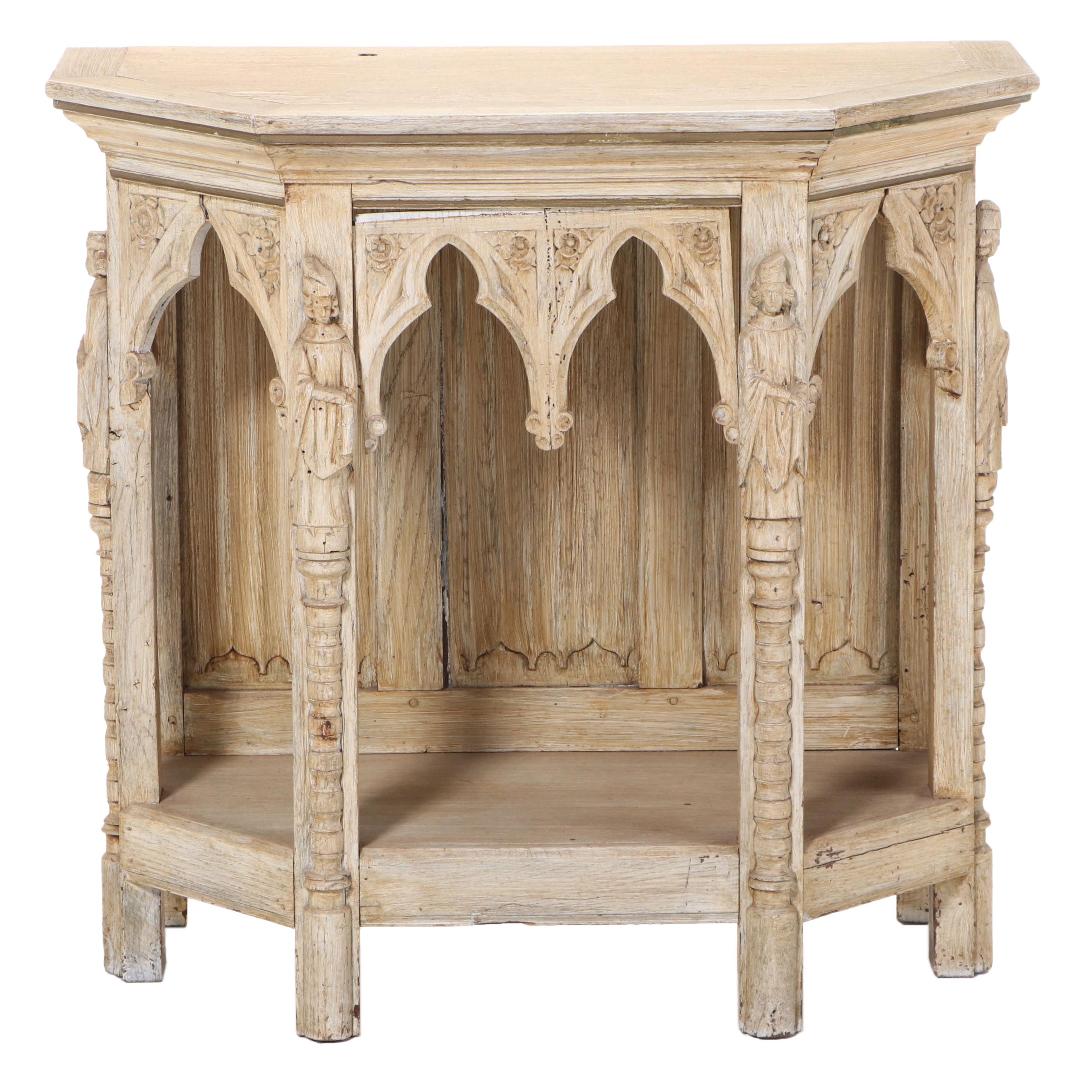 Gothic Revival Carved Limed Oak Hall Table, Late 19th Century