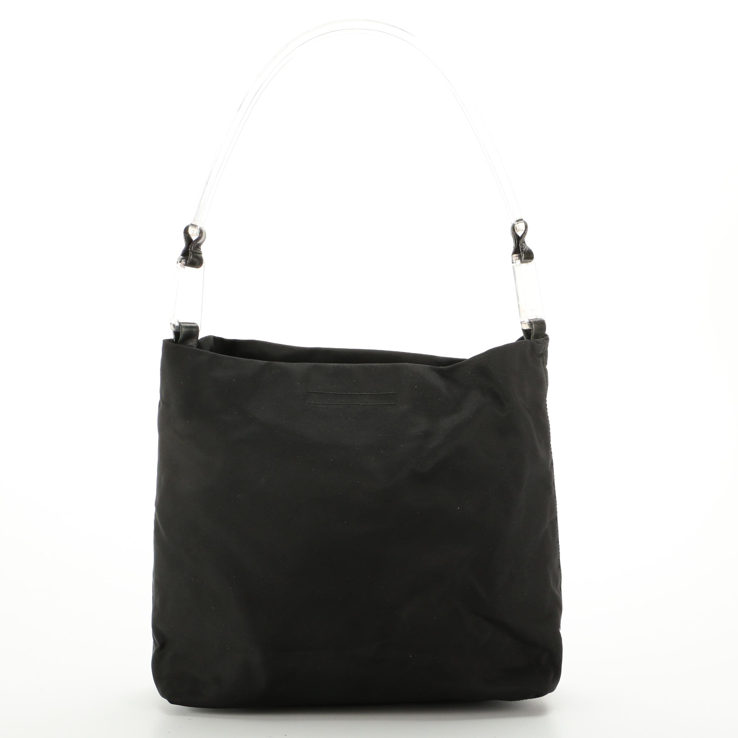 Prada Shoulder Bag in Black Tessuto Nylon with Translucent Handle