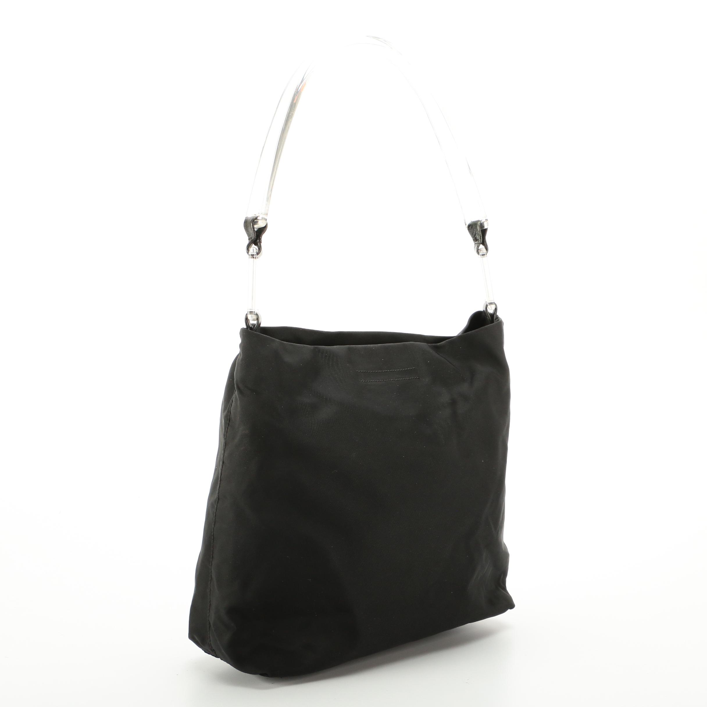 Prada Shoulder Bag in Black Tessuto Nylon with Translucent Handle