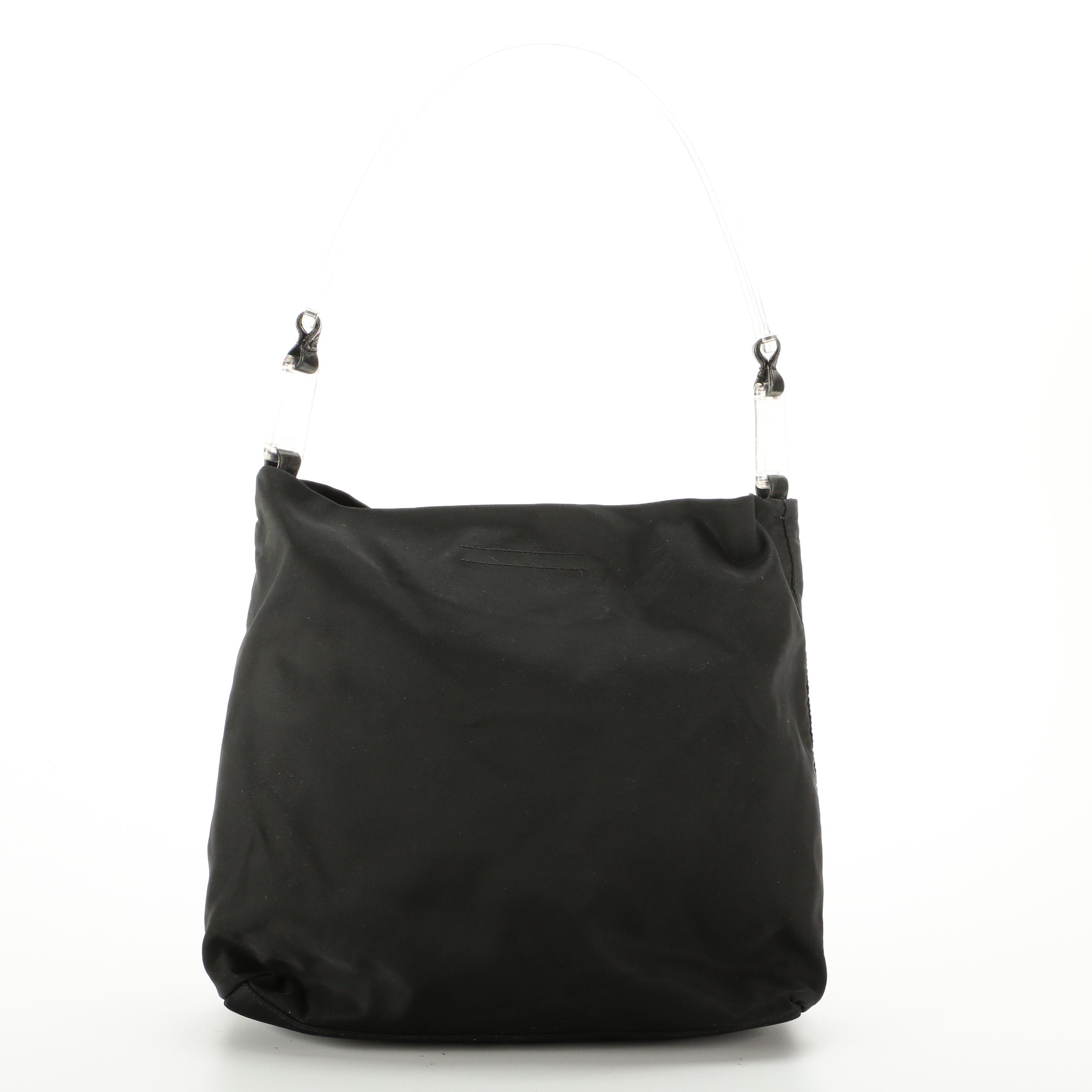 Prada Shoulder Bag in Black Tessuto Nylon with Translucent Handle