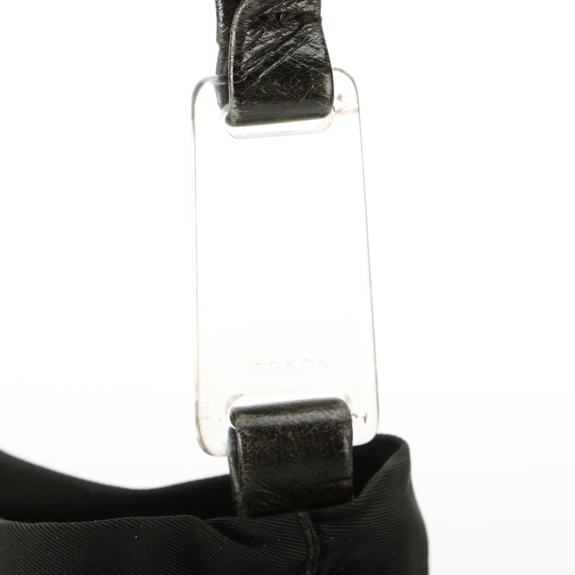 Prada Shoulder Bag in Black Tessuto Nylon with Translucent Handle