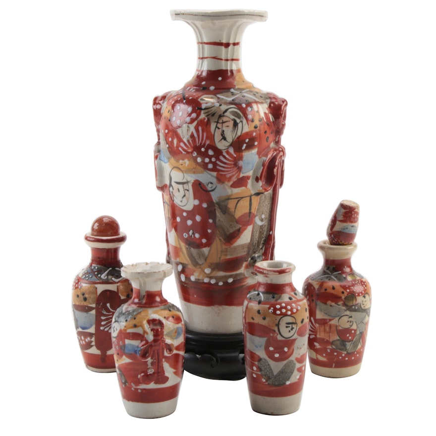 Japanese Kutani Ceramic Vases and Bottles