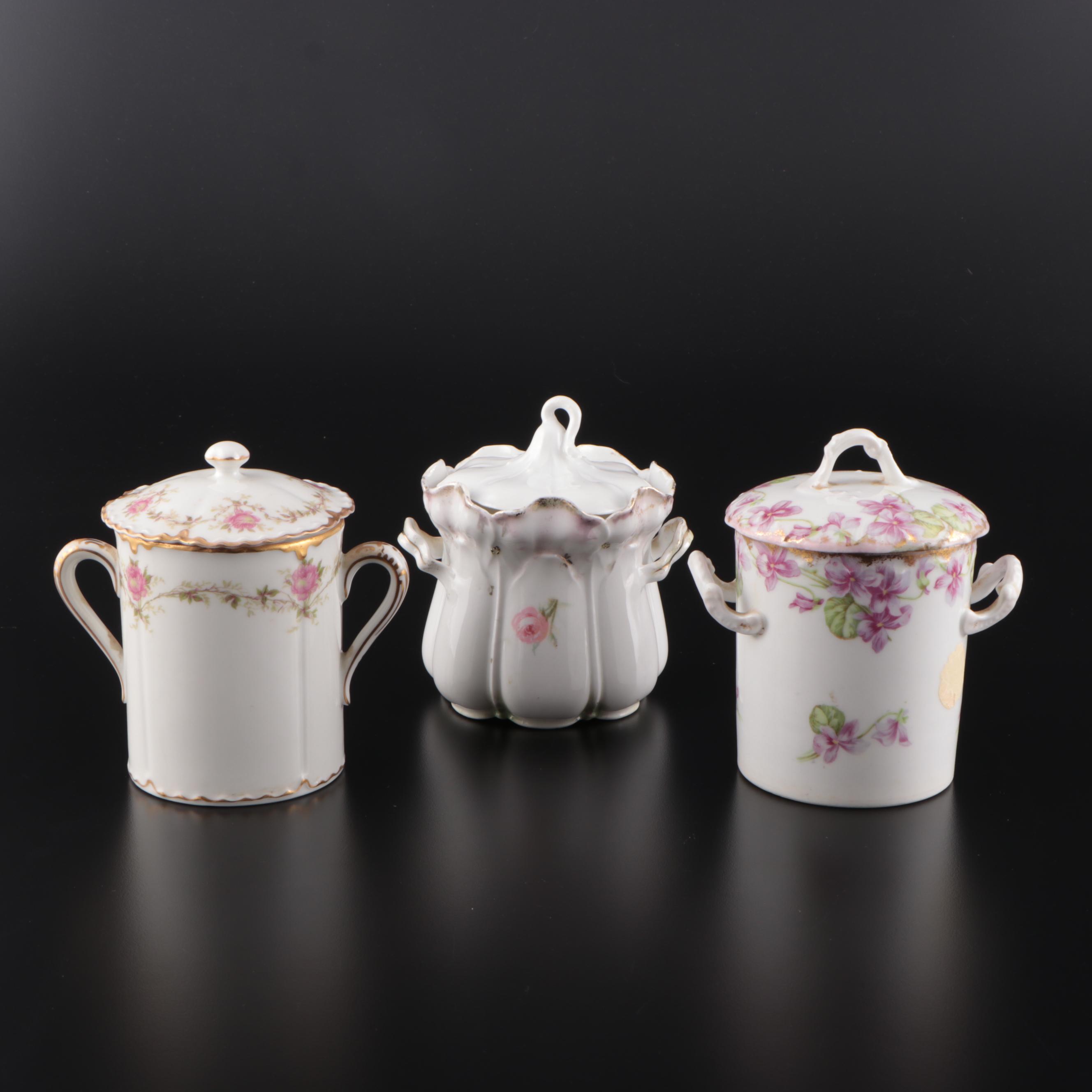 French, Prussian, Austrian Porcelain Condensed Milk Holders and Saucers