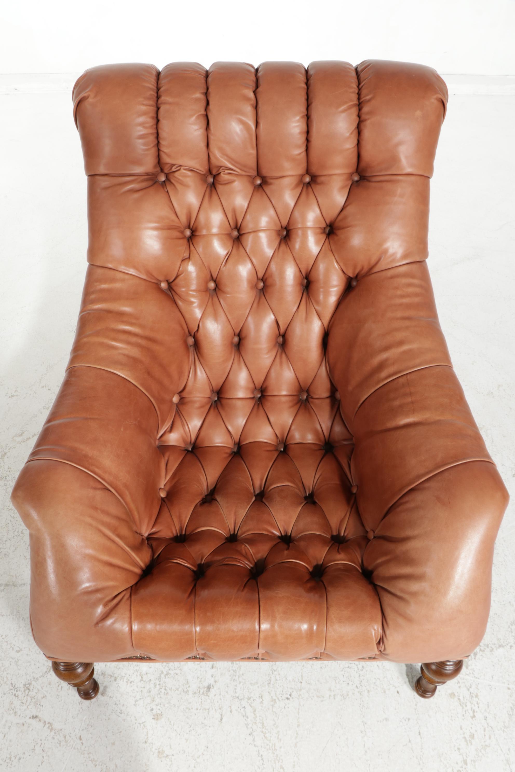 WHL Collection Button-Tufted Leather Armchair