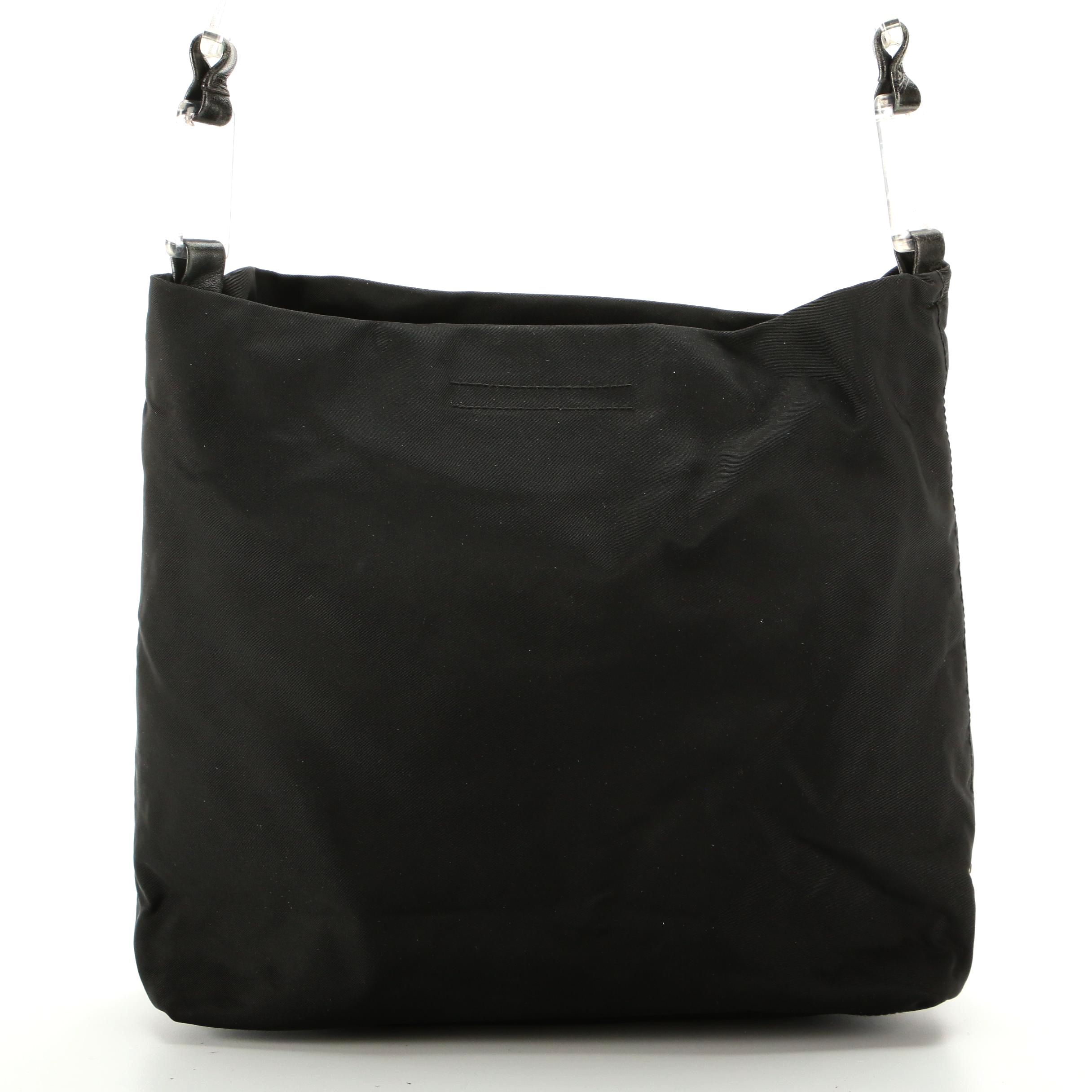 Prada Shoulder Bag in Black Tessuto Nylon with Translucent Handle