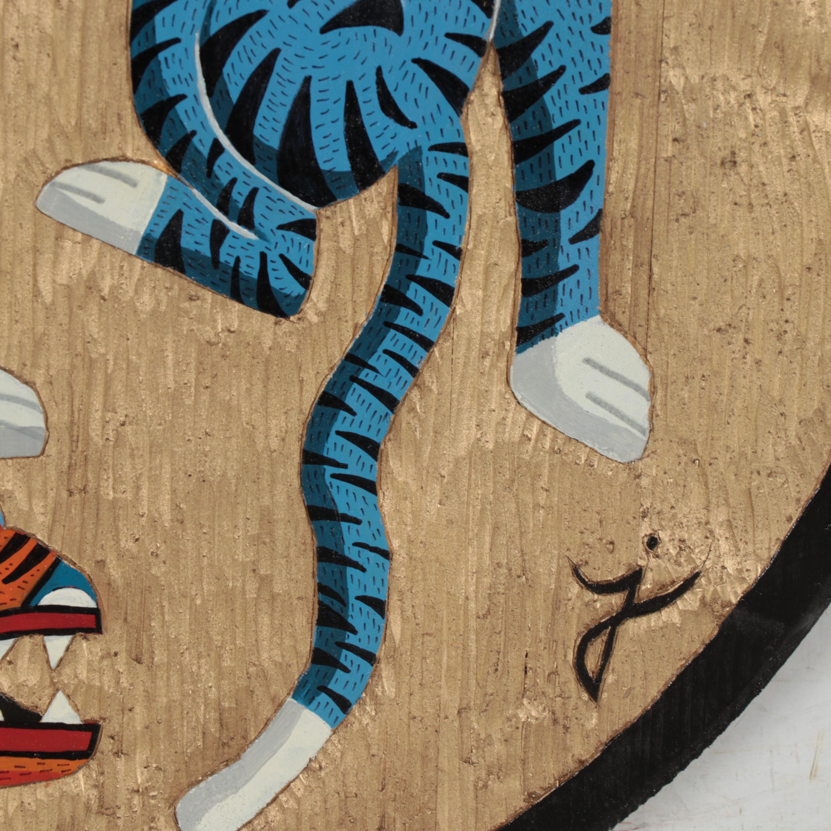 John Lanzador Painted Carved Wood Panel, 2021