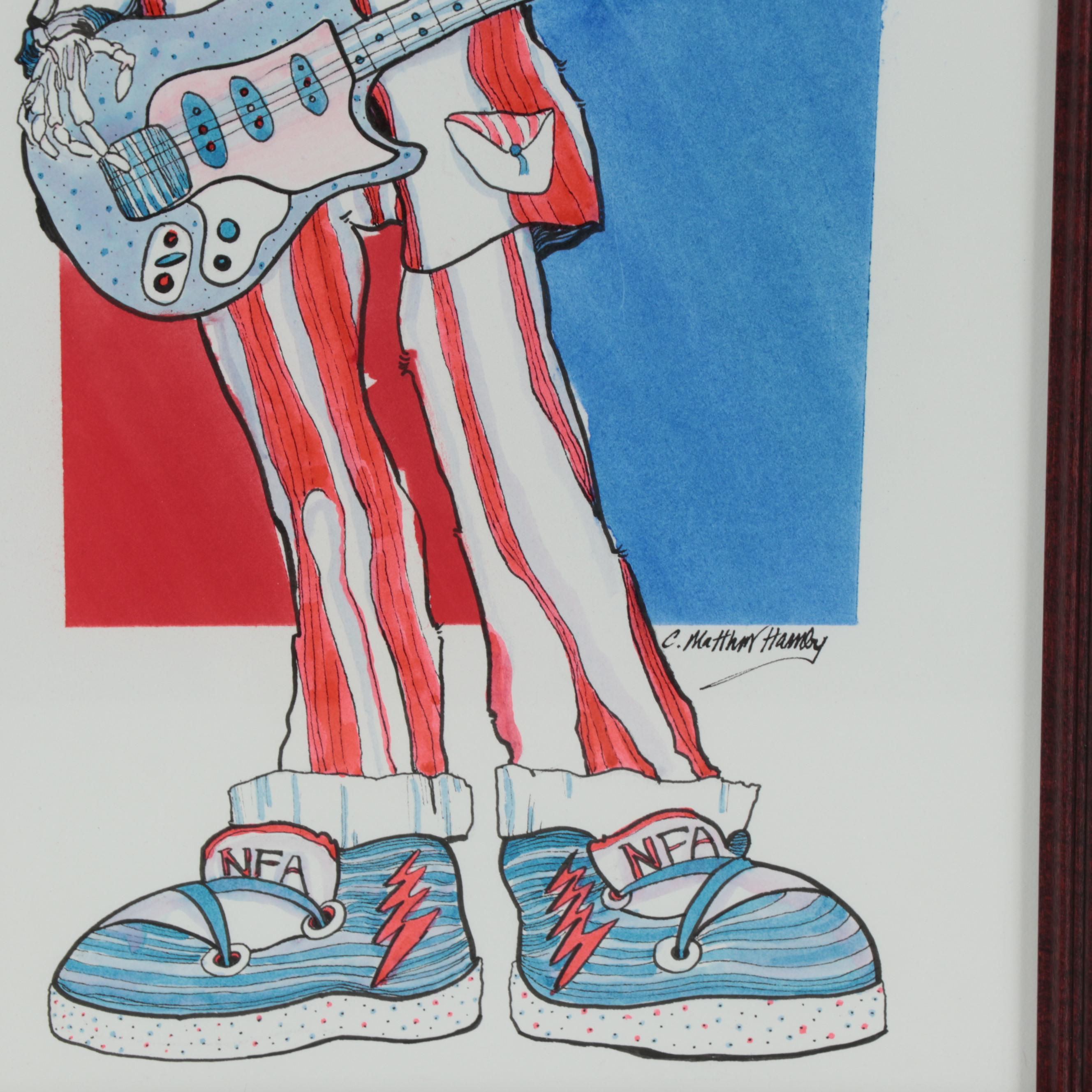 C. Matthew Hamby Figural Ink and Watercolor Drawing, 2021