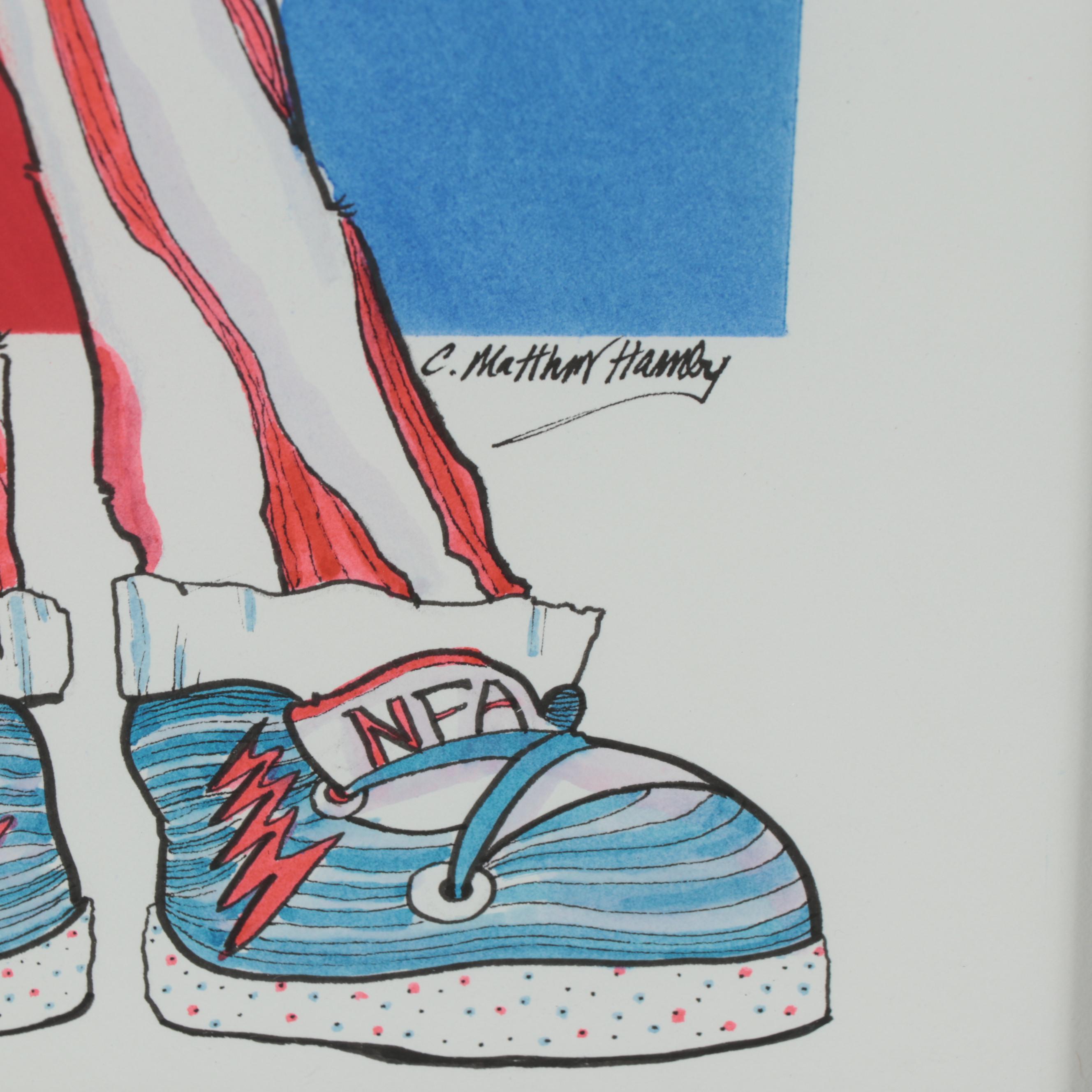 C. Matthew Hamby Figural Ink and Watercolor Drawing, 2021