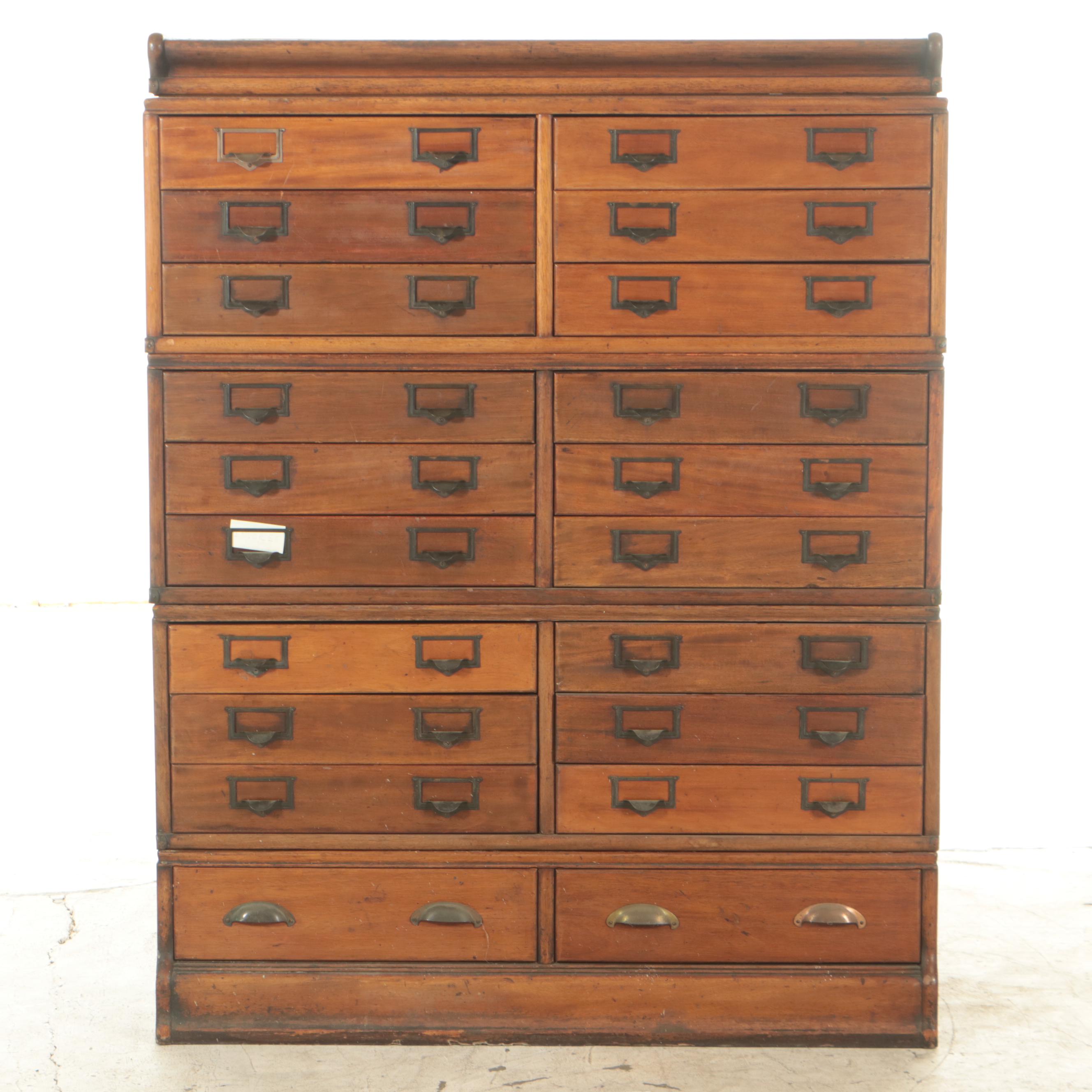 Walnut Four-Stack Library Card Catalog Filing Cabinet, Early 20th Century