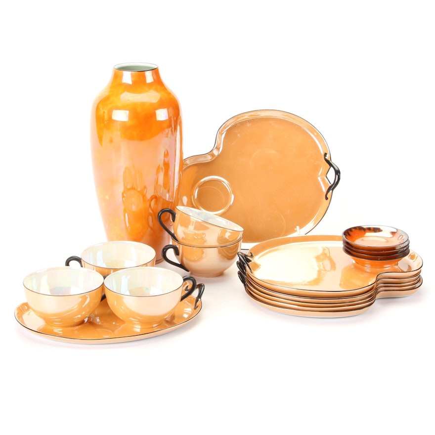 Noritake Peach Luster Porcelain Snack Sets with Other Vase and Dishes