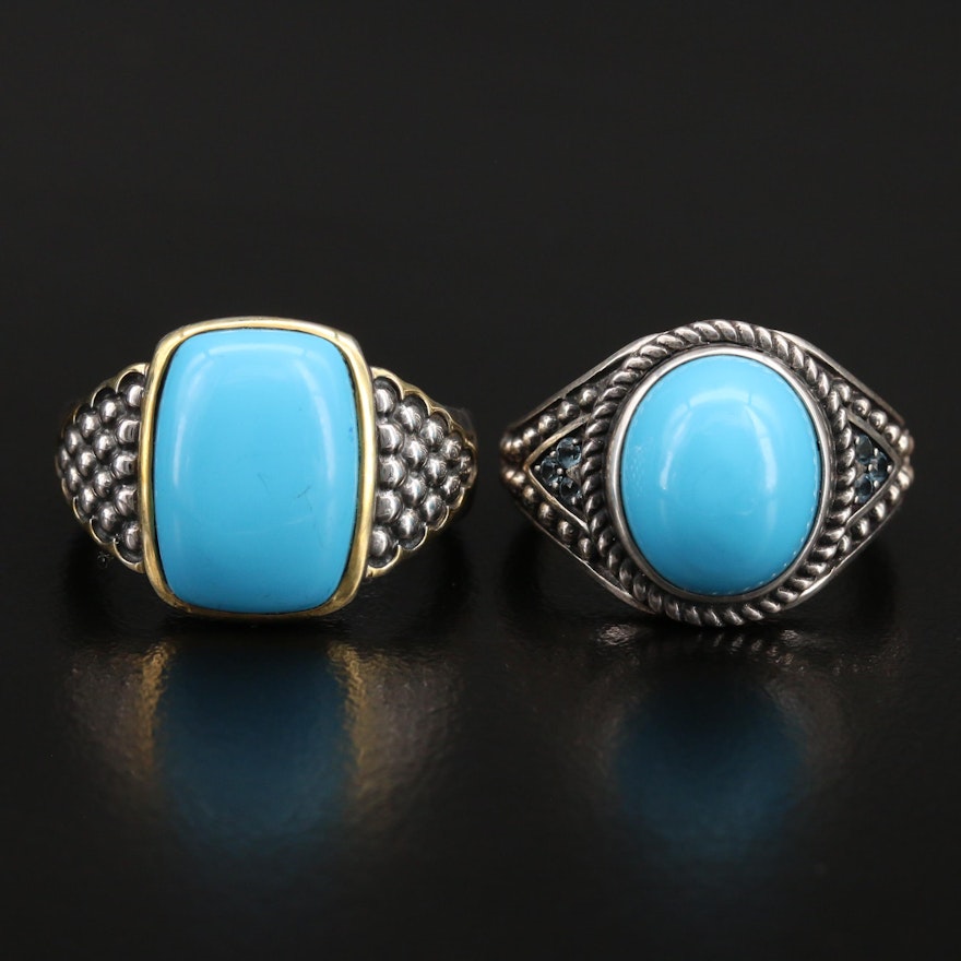 Sterling Rings Including Faux Turquoise and Topaz