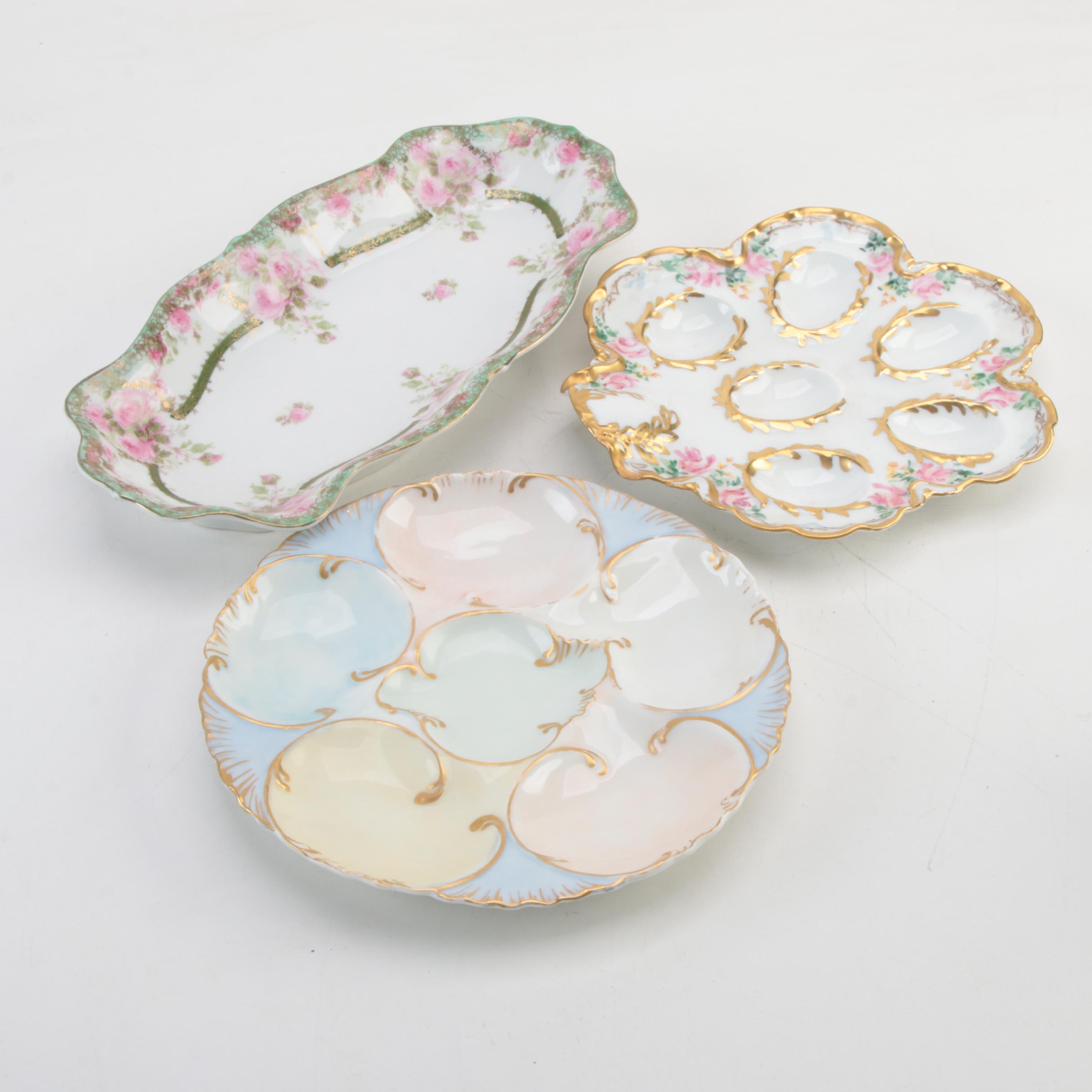 Haviland & Co. Limoges Oyster Plates with Other Porcelain Serveware