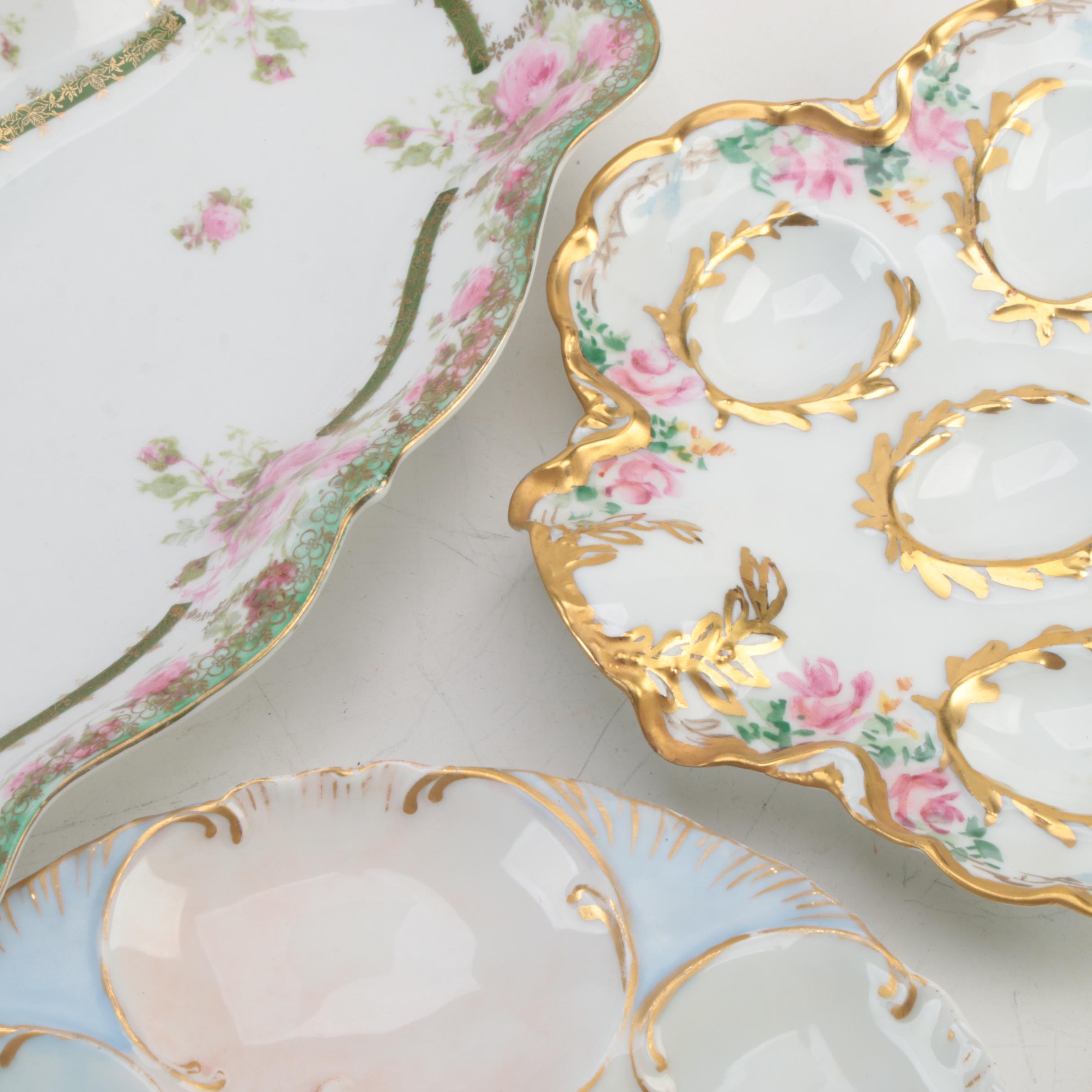 Haviland & Co. Limoges Oyster Plates with Other Porcelain Serveware