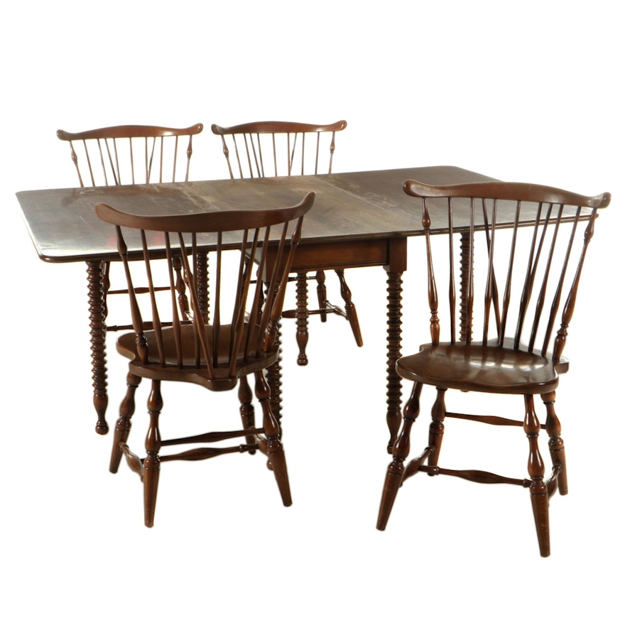 Drop-Leaf Dining Table with Bobbin Legs and Brace-Back Windsor Side Chairs