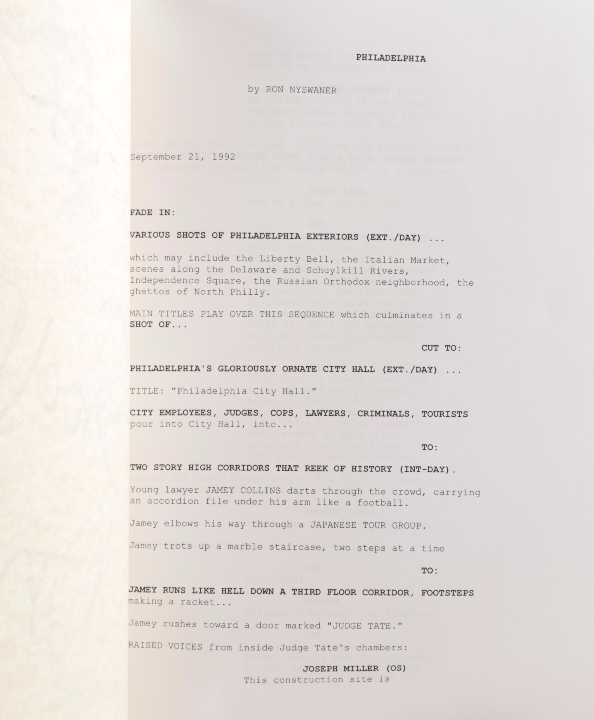 Tom Hanks and Denzel Washington Signed "Philadelphia" Movie Script Copy, COA