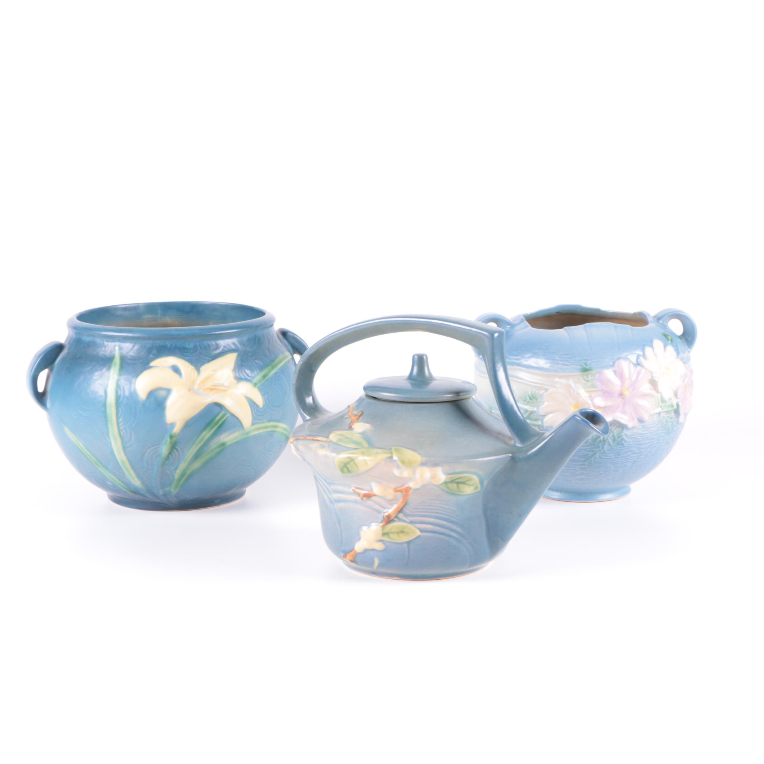 Roseville Pottery "Snowberry," "Zephyr Lily" and "Cosmos Blue" Ceramic Pieces