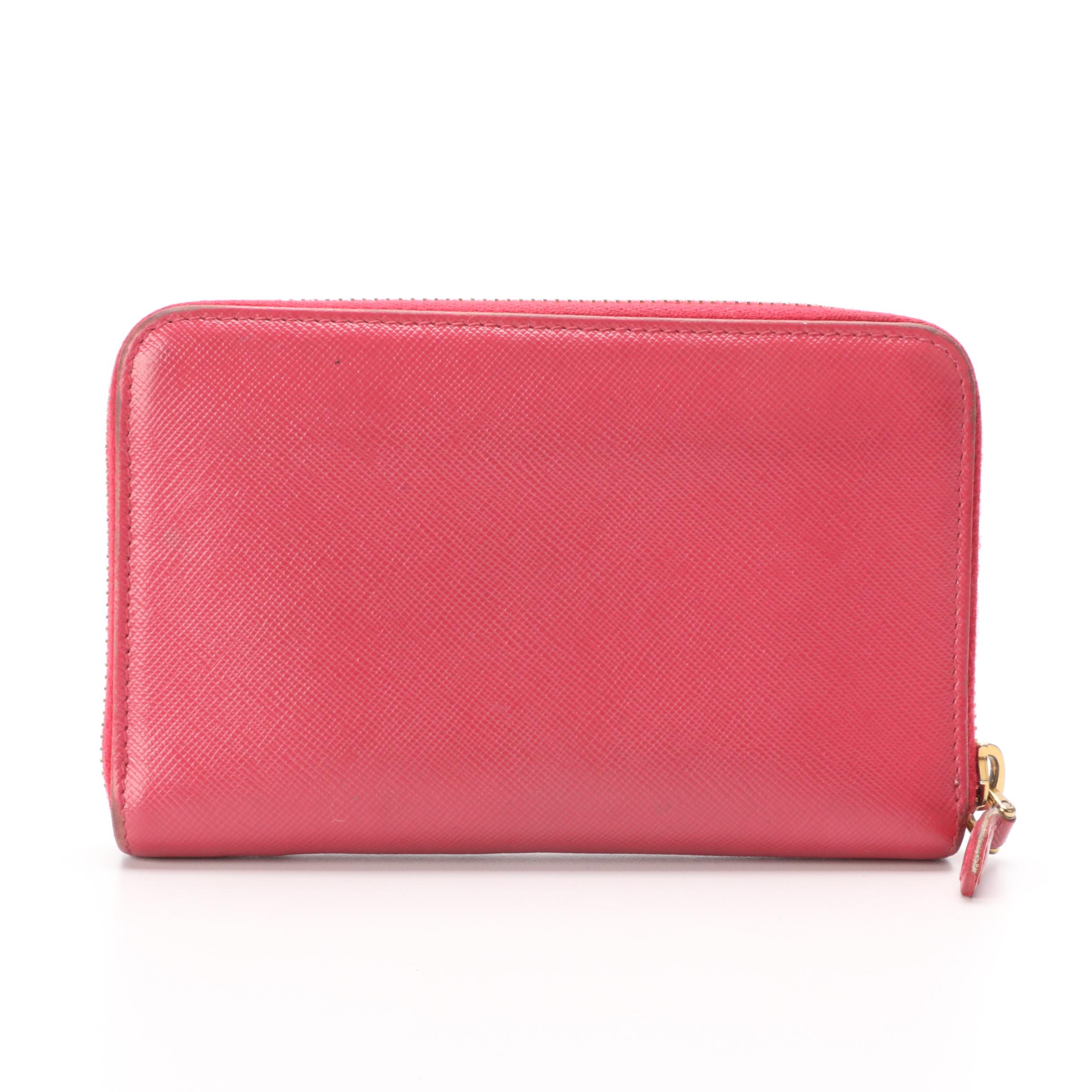 Prada Zipper Wallet Pink Saffiano Leather