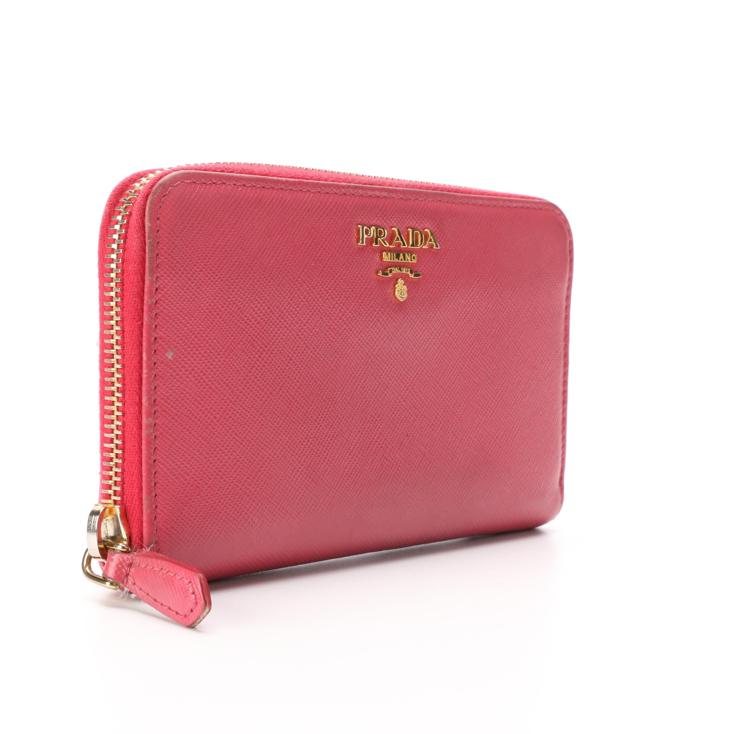 Prada Zipper Wallet Pink Saffiano Leather
