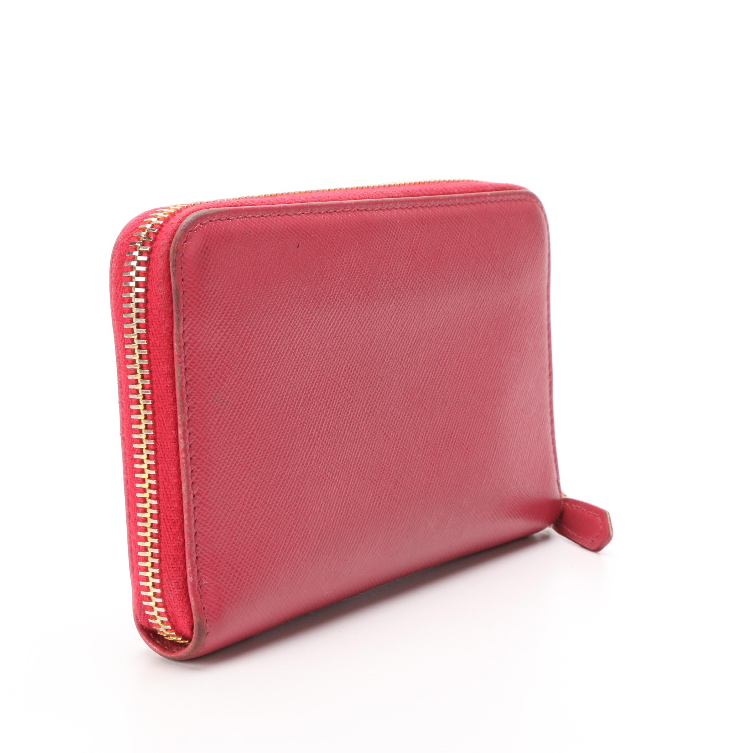 Prada Zipper Wallet Pink Saffiano Leather