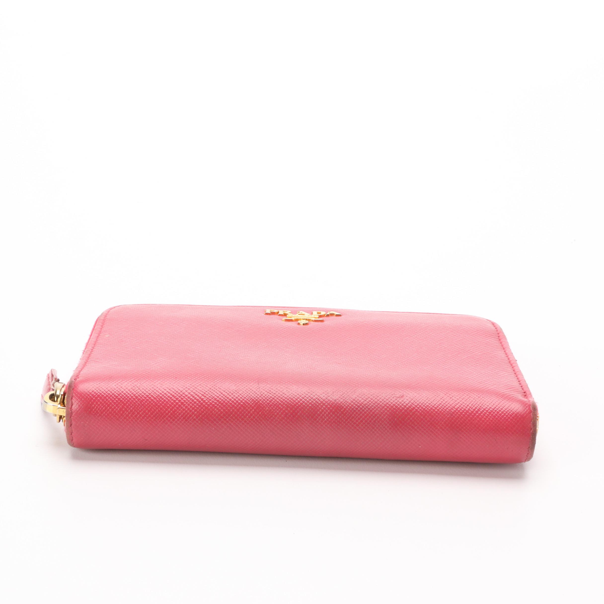 Prada Zipper Wallet Pink Saffiano Leather