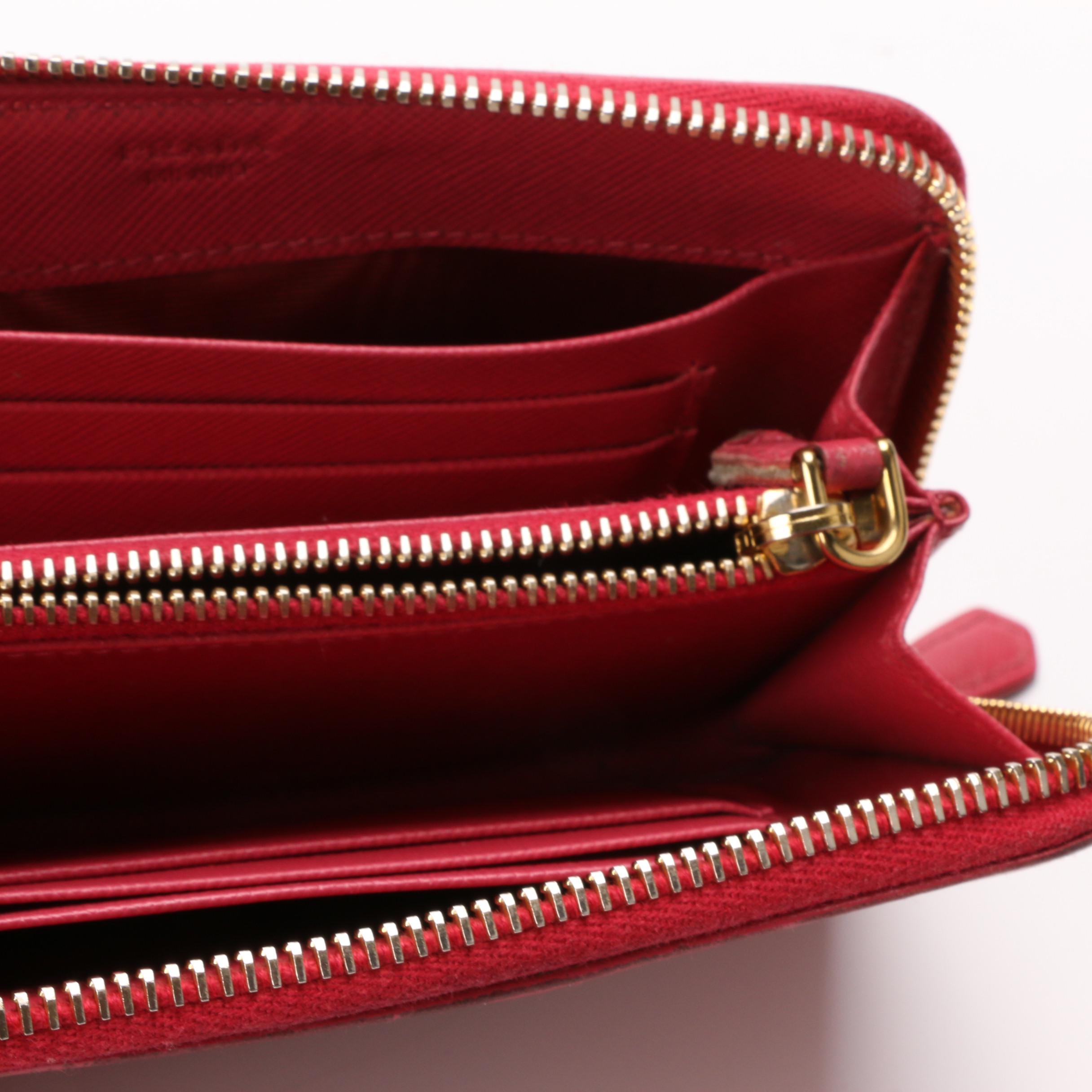 Prada Zipper Wallet Pink Saffiano Leather