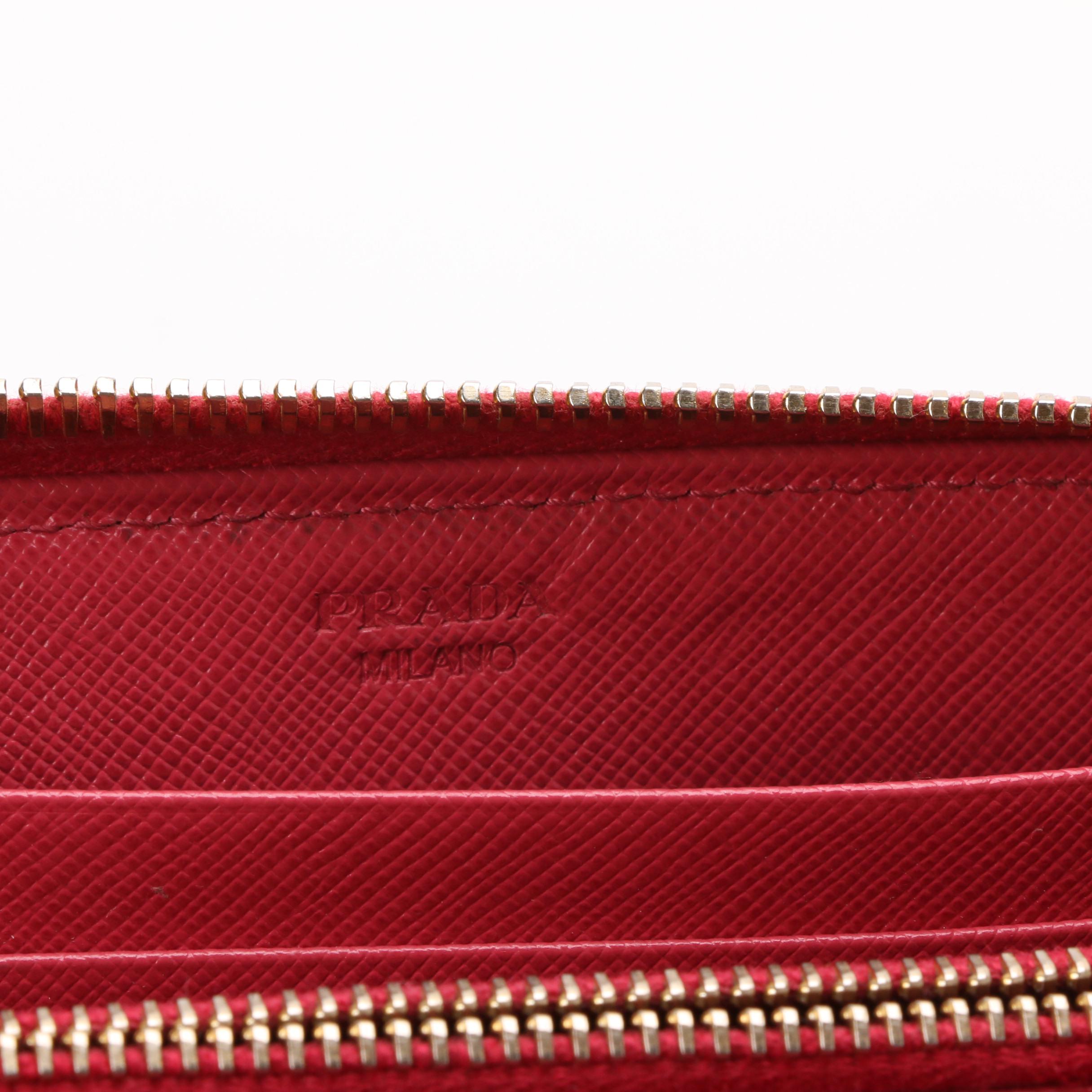 Prada Zipper Wallet Pink Saffiano Leather