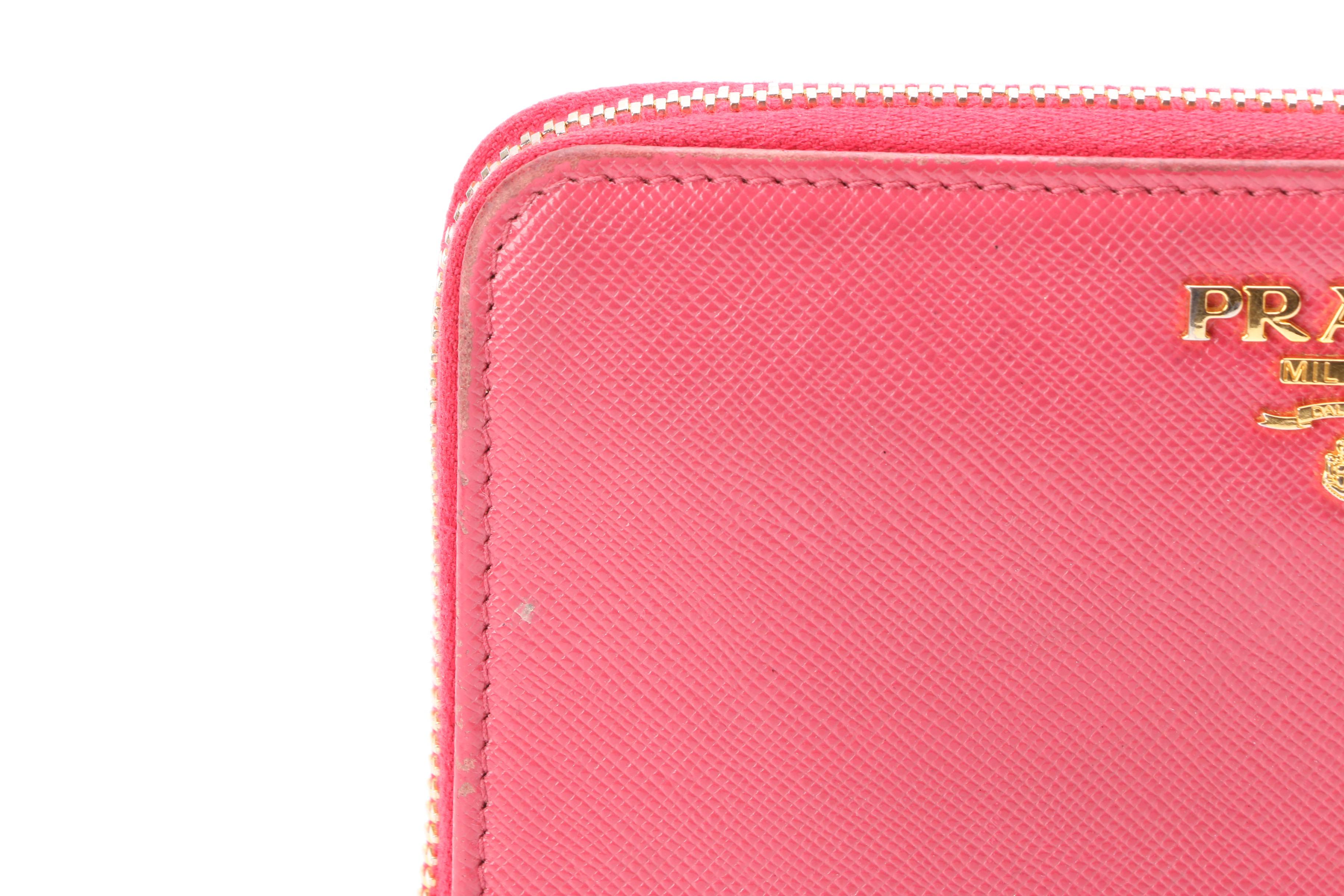 Prada Zipper Wallet Pink Saffiano Leather