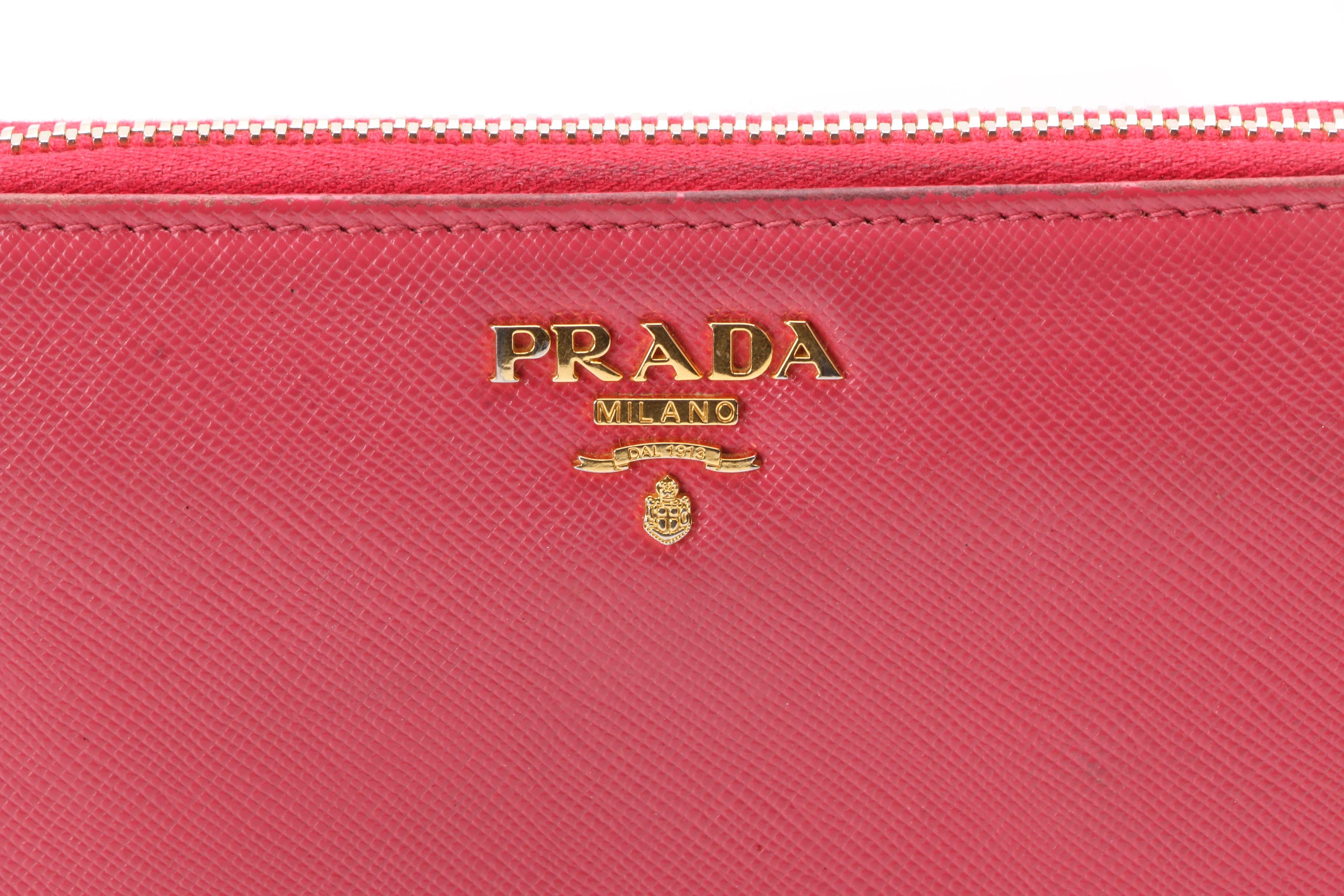 Prada Zipper Wallet Pink Saffiano Leather