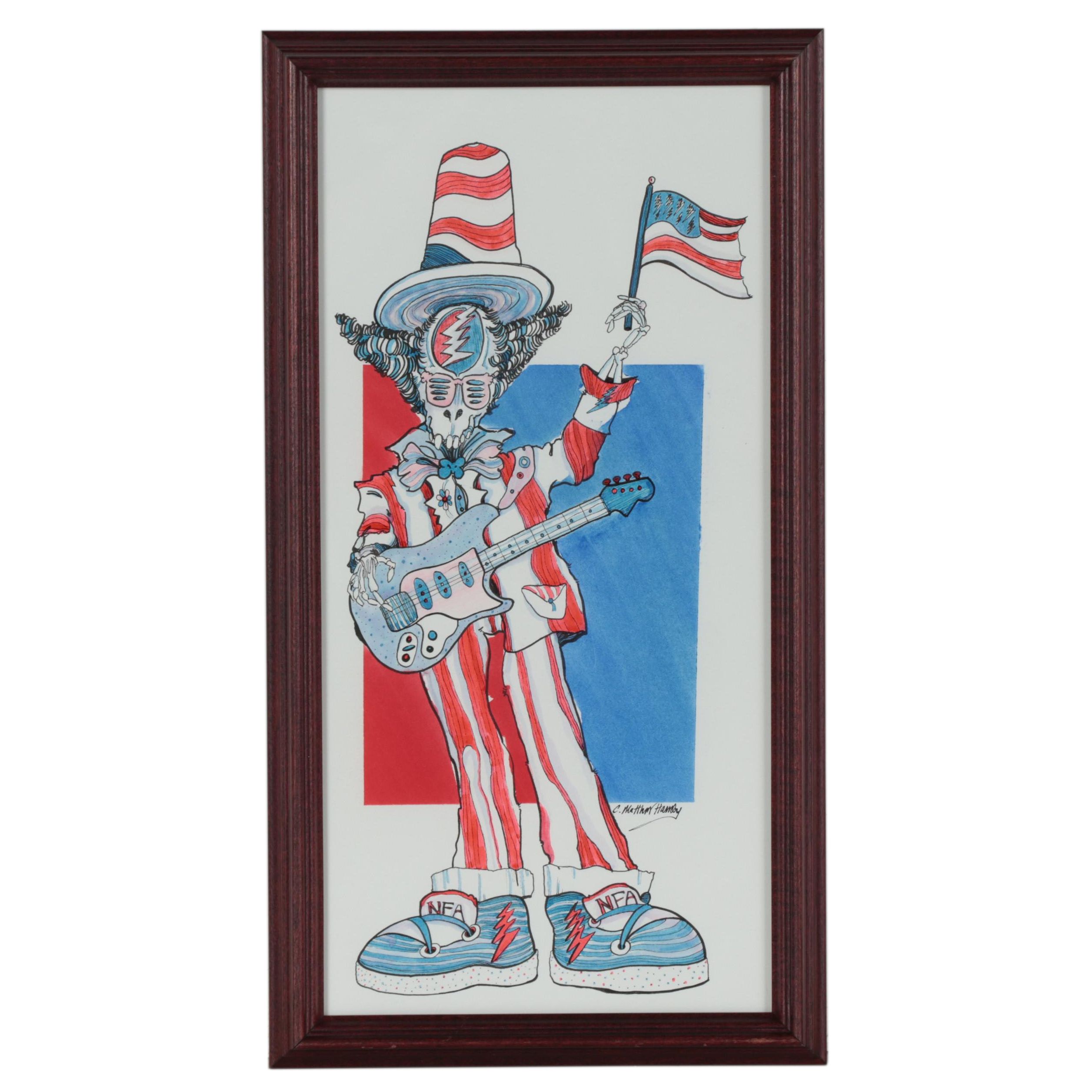 C. Matthew Hamby Figural Ink and Watercolor Drawing, 2021