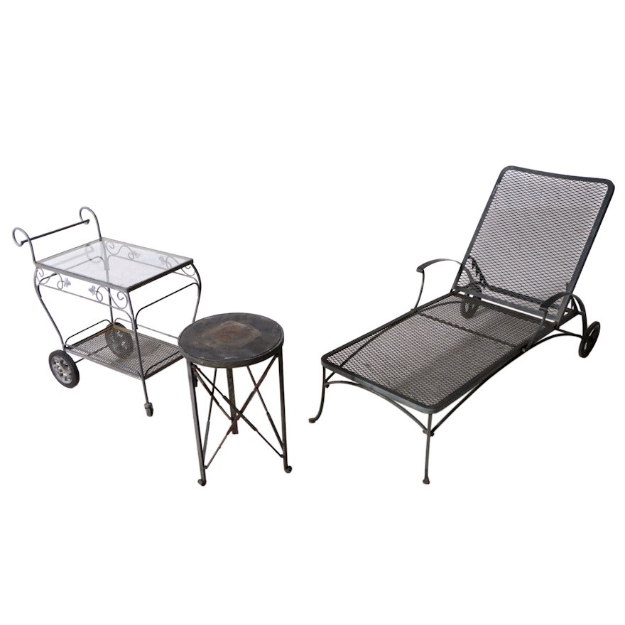 Black Steel Mesh Bart Cart and Patio Chaise Lounge Chair