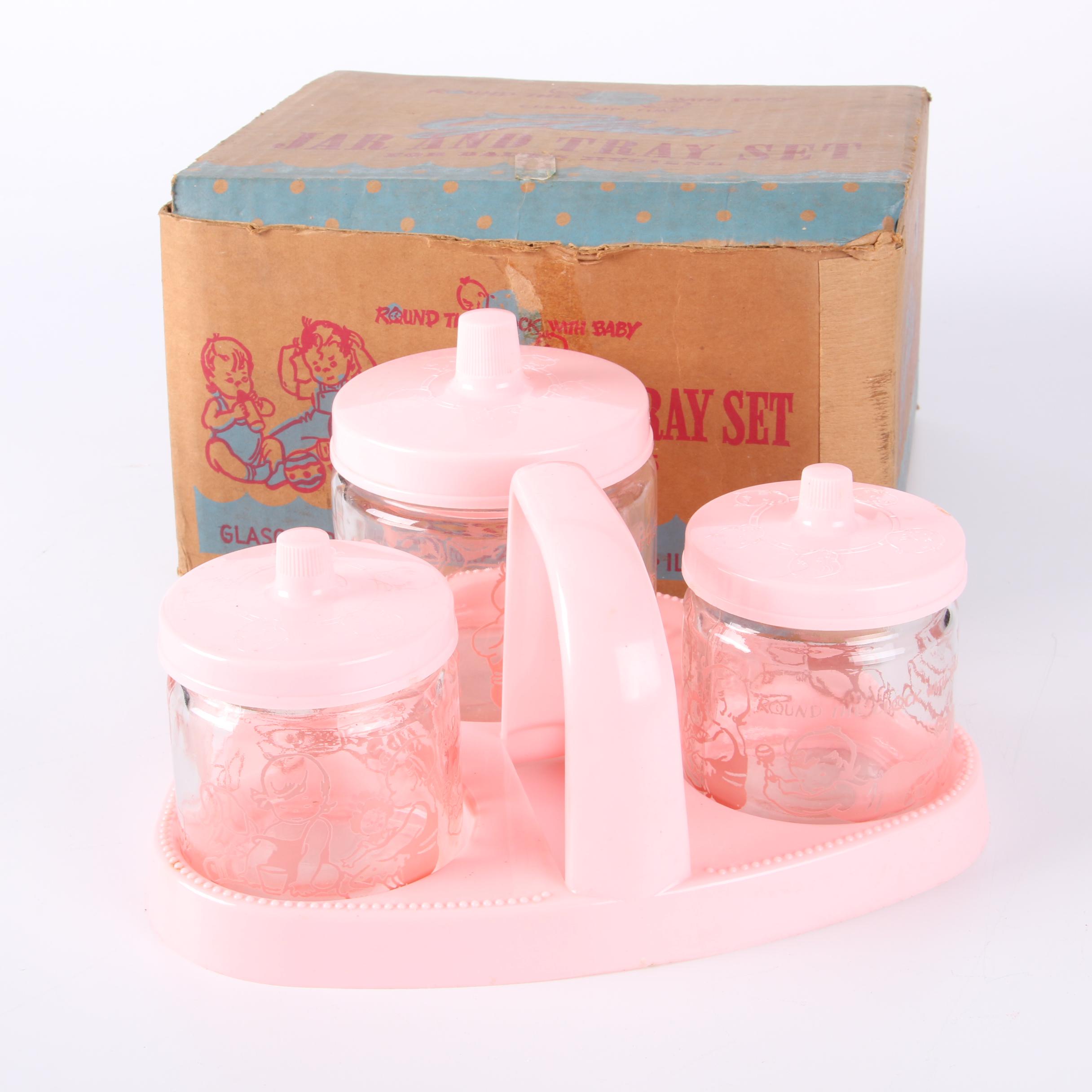 Glasco Baby Jar and Tray Set, Evenflo Bottles, and Enamelware, Mid-20th Century