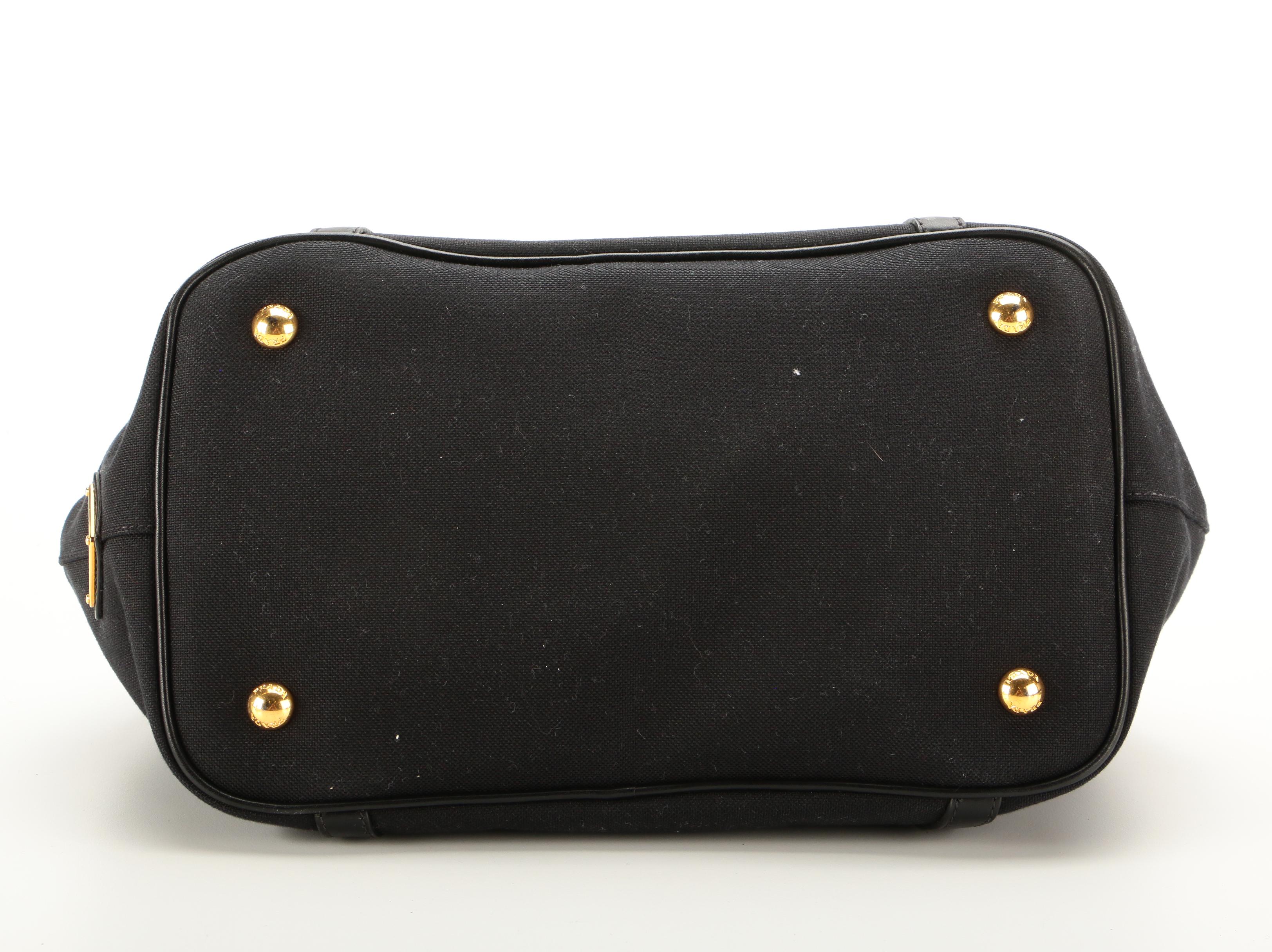 Prada Black Canapa Canvas and Leather Tote