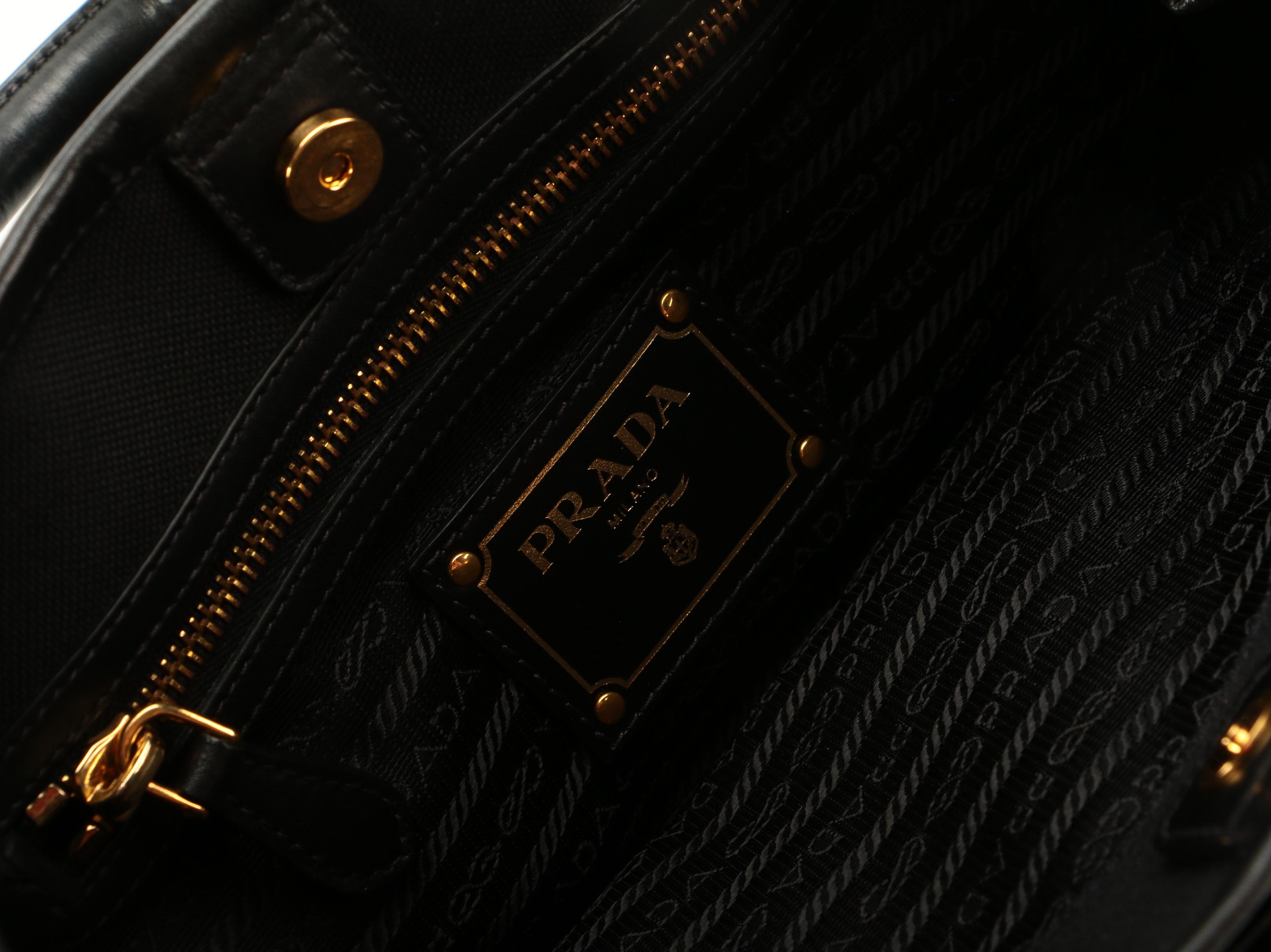 Prada Black Canapa Canvas and Leather Tote