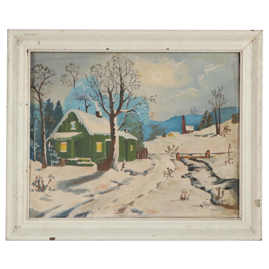 Winter Landscape Oil Painting, 1954