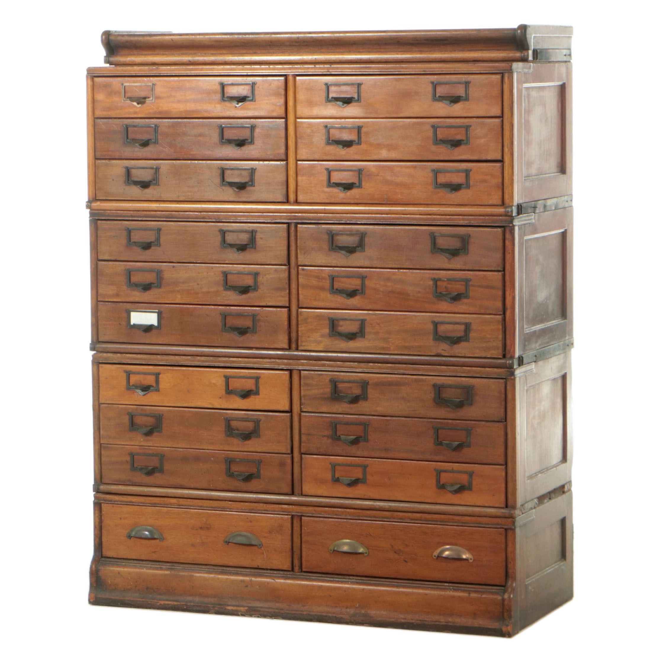 Walnut Four-Stack Library Card Catalog Filing Cabinet, Early 20th Century