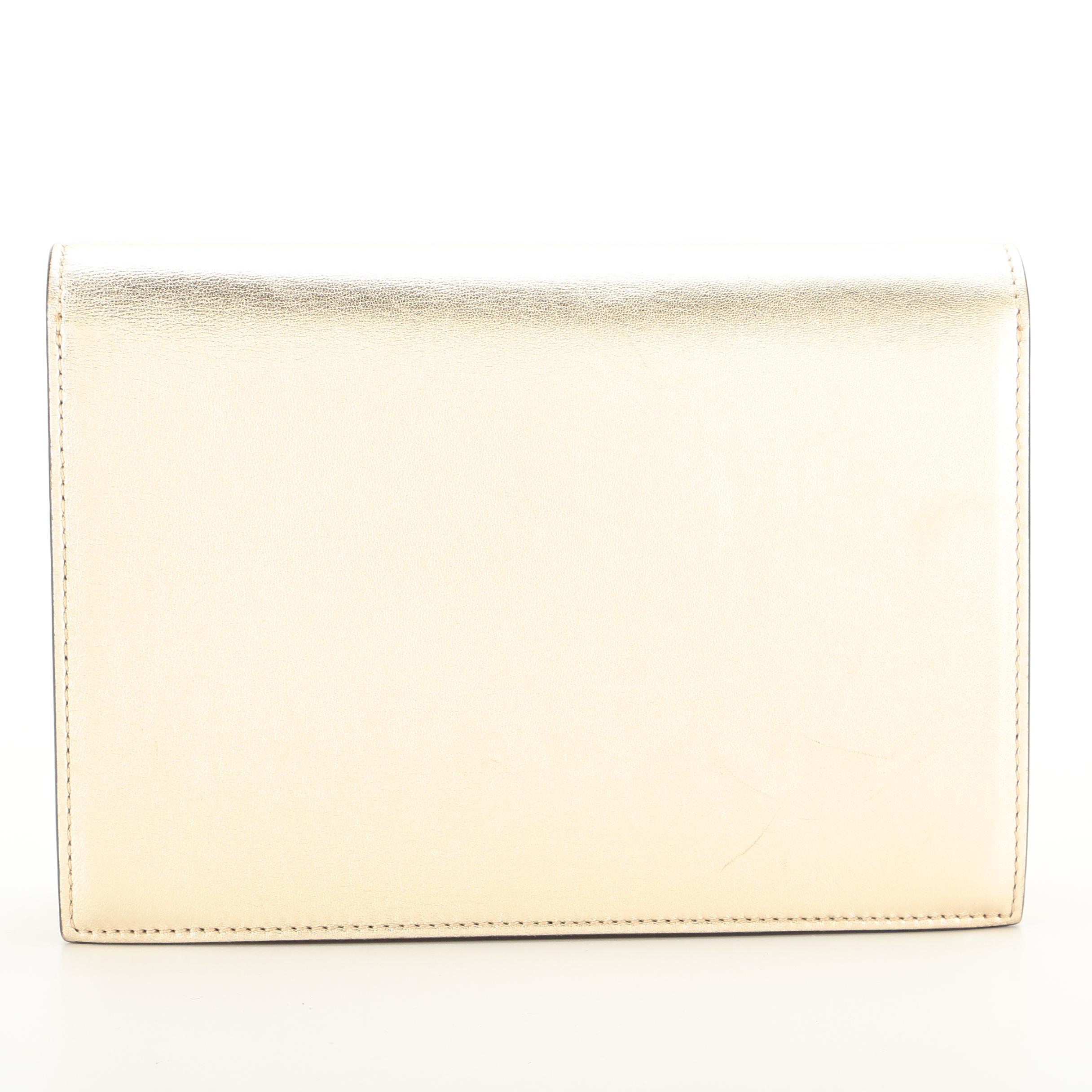 Valentino Flap Front Convertible Clutch in Gold Metallic Leather