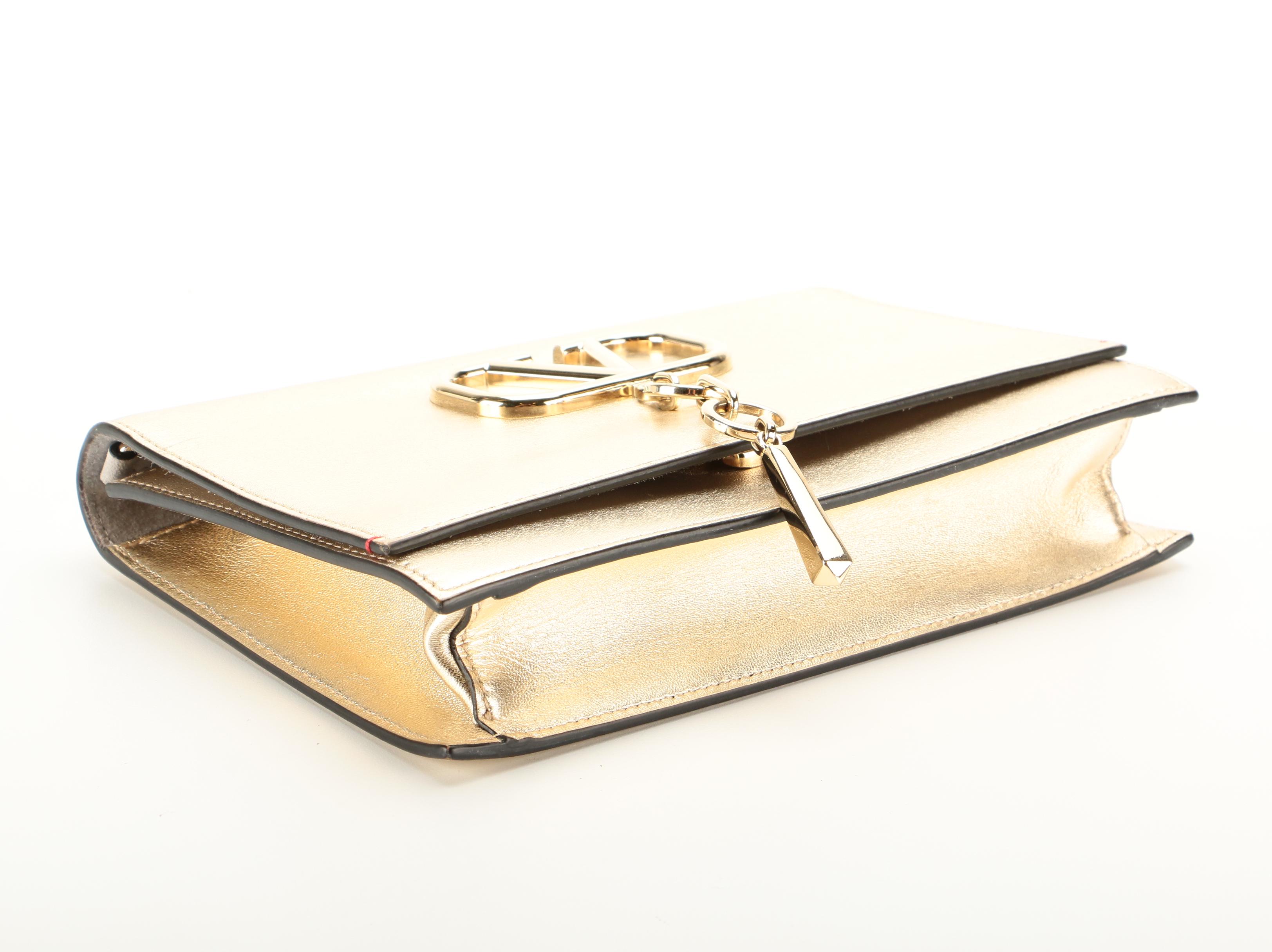 Valentino Flap Front Convertible Clutch in Gold Metallic Leather