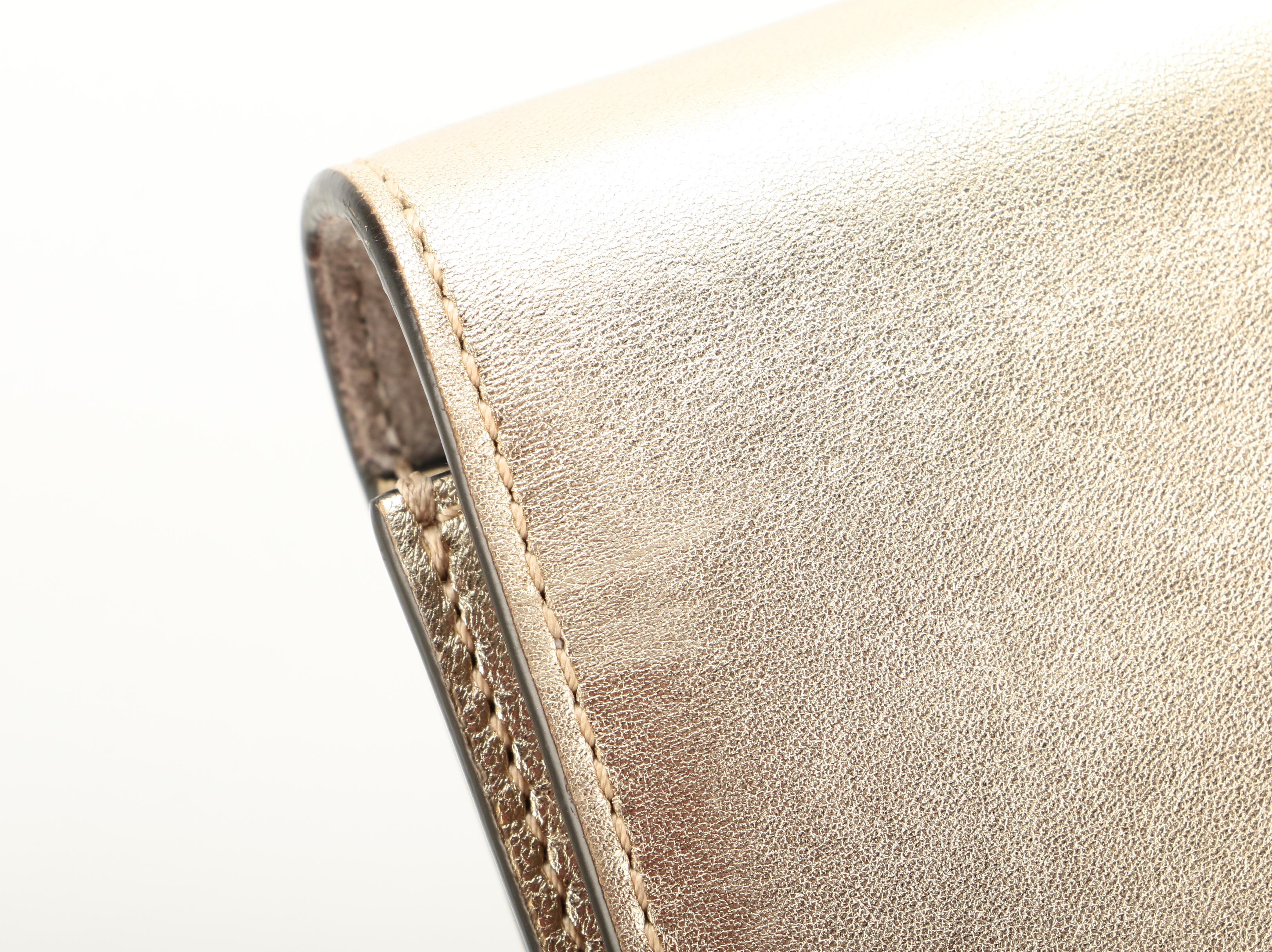 Valentino Flap Front Convertible Clutch in Gold Metallic Leather