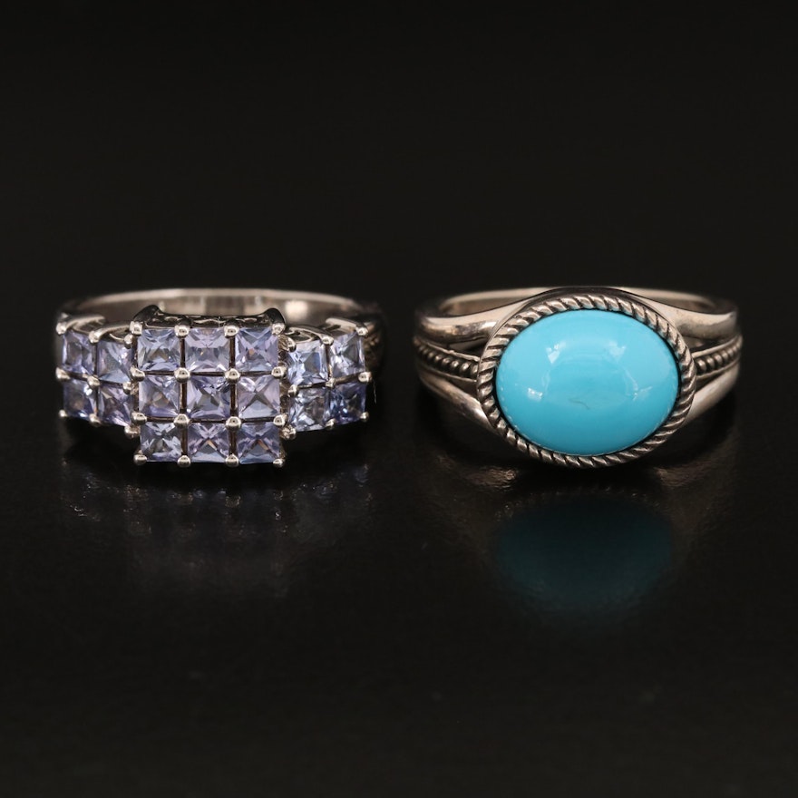 Sterling Silver Rings with Tanzanite and Faux Turquoise