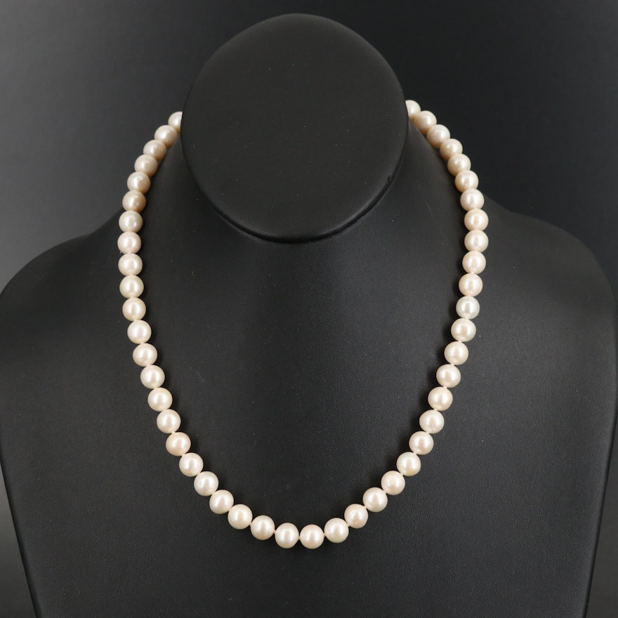 Pearl Strand Necklace with Sterling Diamond Clasp