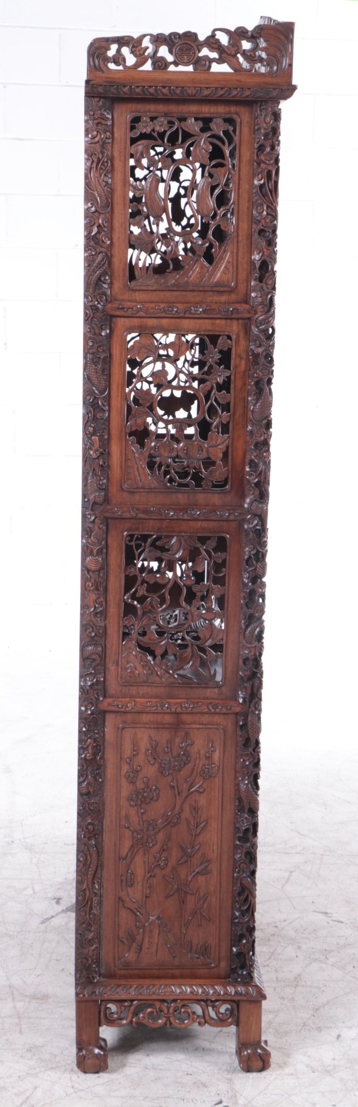 Chinese Pierced and Dragon-Carved Rosewood Curio Cabinet