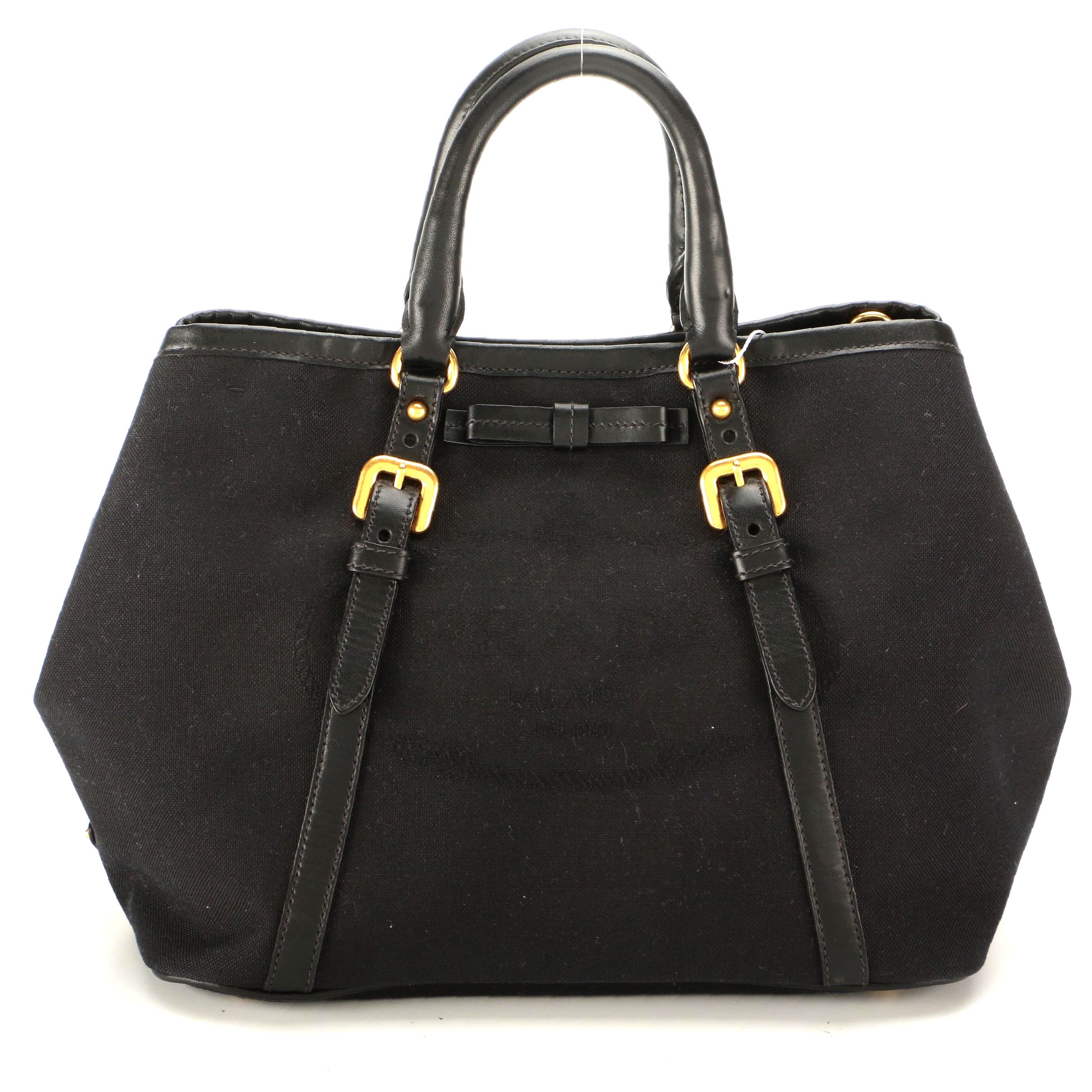 Prada Black Canapa Canvas and Leather Tote