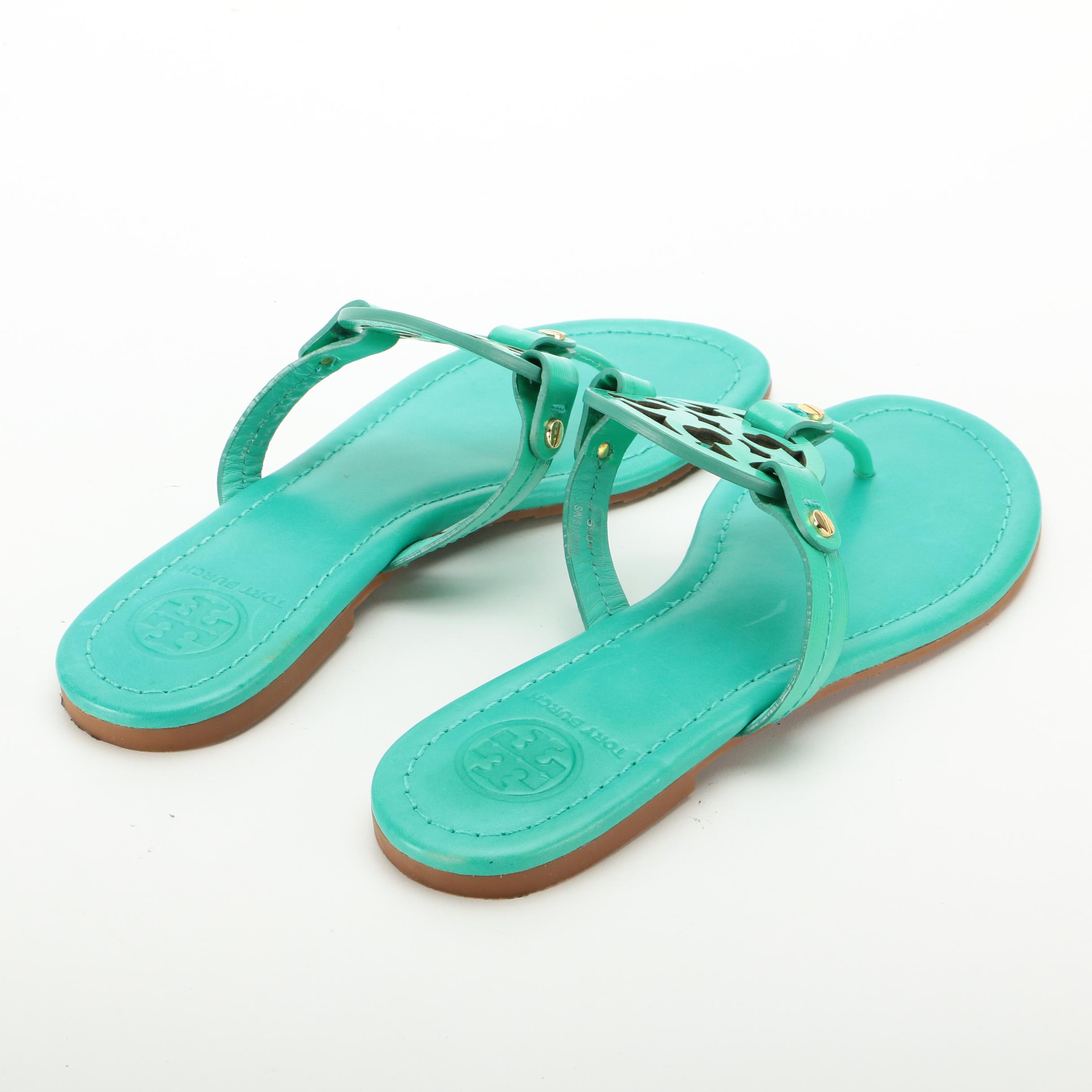Tory Burch Miller Sandal in Bright Green Patent Leather and Gold Hardware