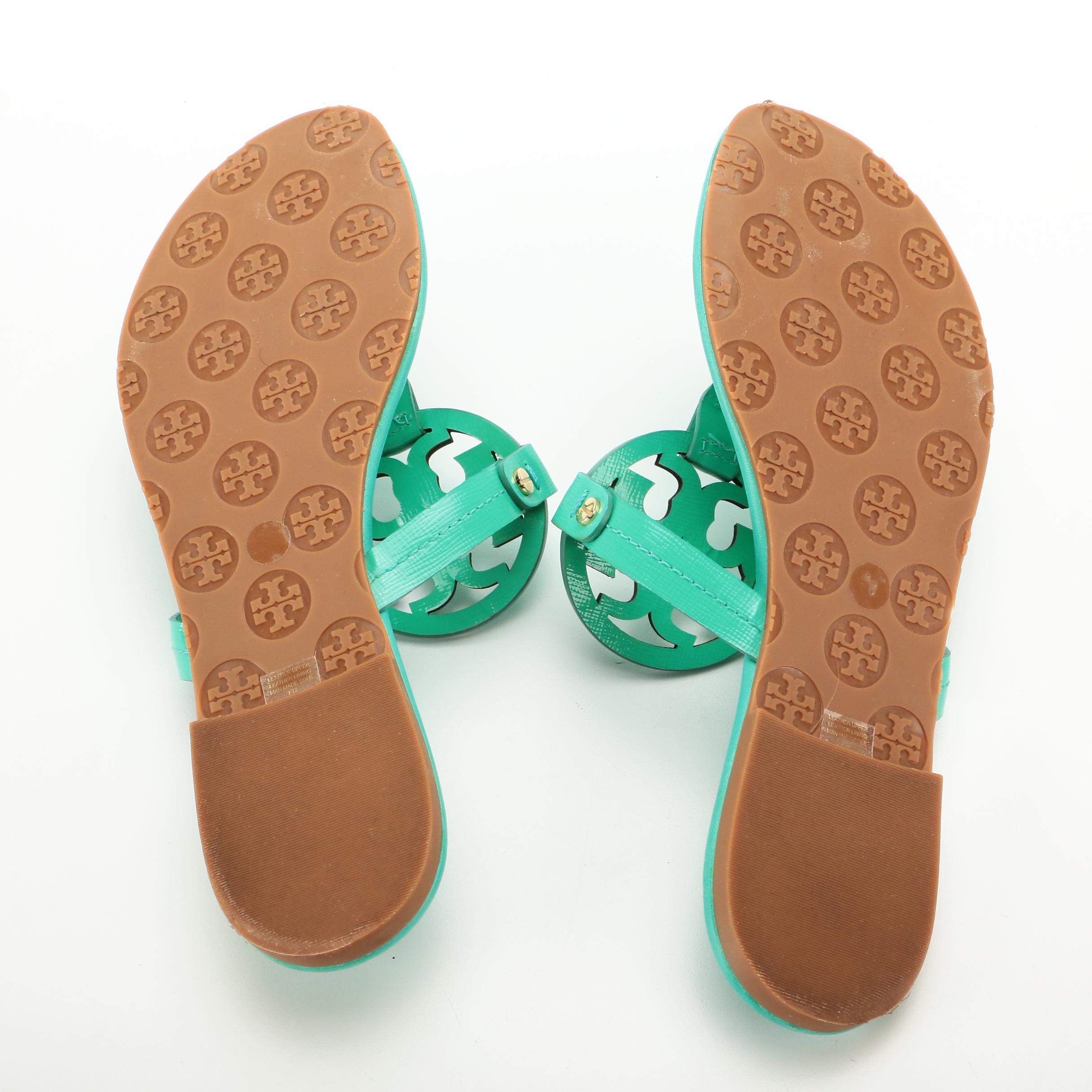 Tory Burch Miller Sandal in Bright Green Patent Leather and Gold Hardware