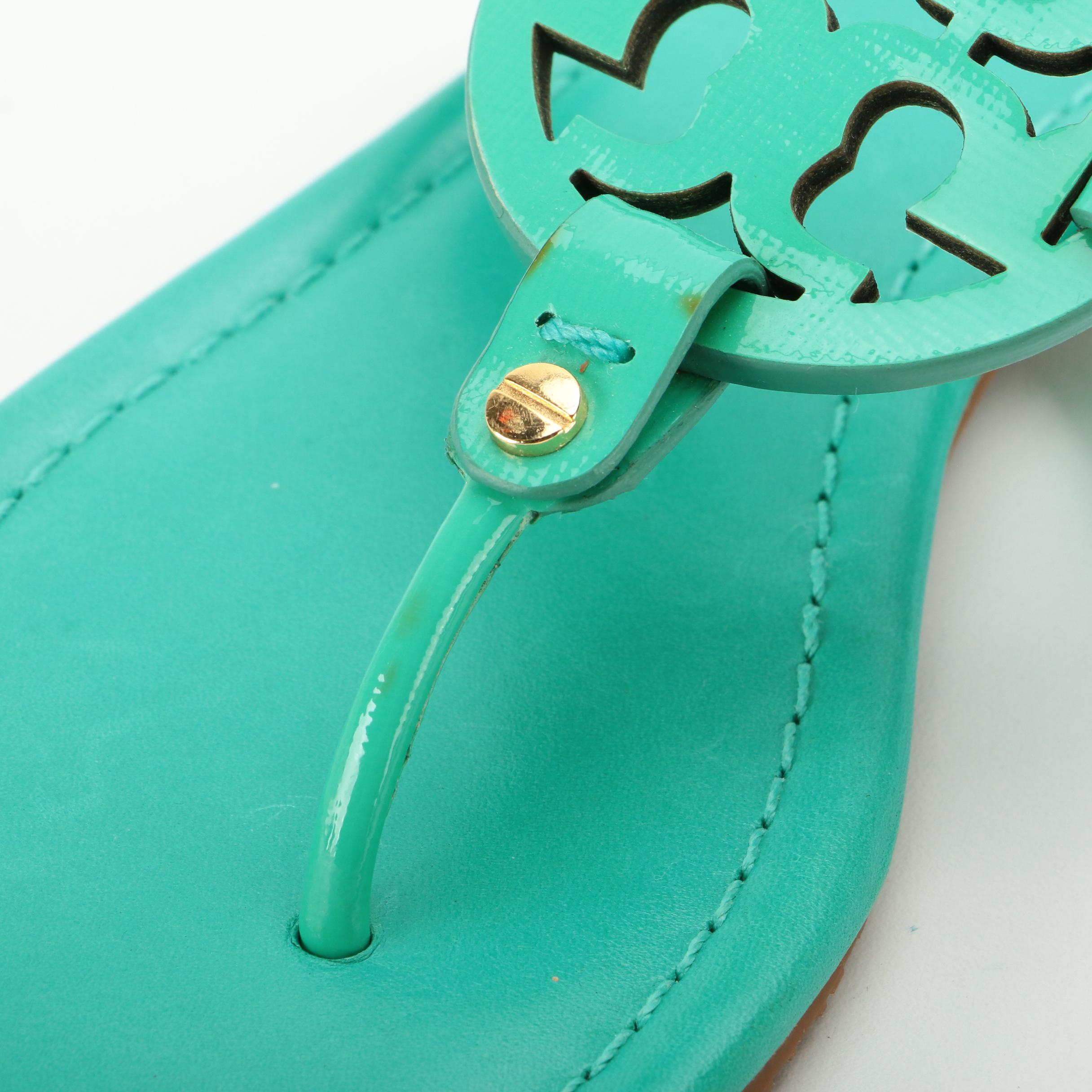 Tory Burch Miller Sandal in Bright Green Patent Leather and Gold Hardware