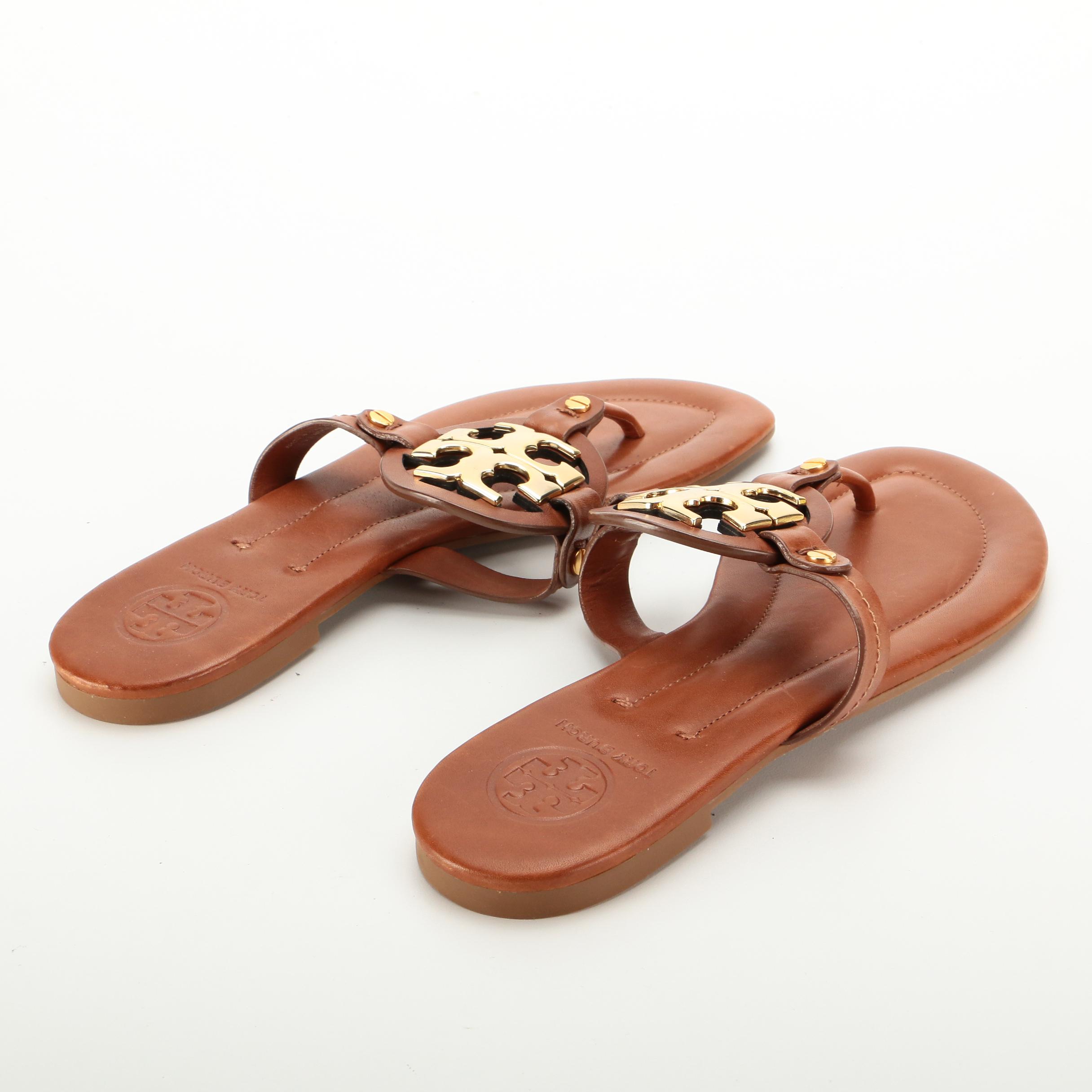 Tory Burch Miller Sandal in Brown Leather and Gold Hardware