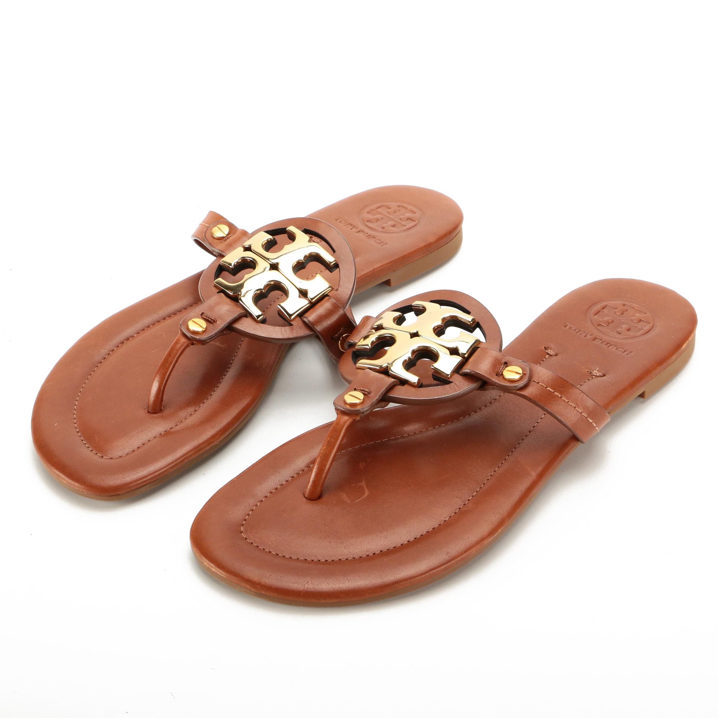 Tory Burch Miller Sandal in Brown Leather and Gold Hardware